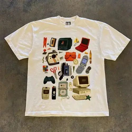 VIBE White washed vintage computer pattern cotton t-shirt Size US M / EU 48-50 / 2 - 1 Thumbnail