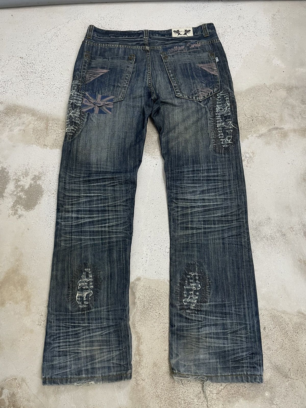 Japanese Brand Morse Code Distressed 3D Whisker Union Jack Gothic Fashion Size US 34 / EU 50 - 2 Thumbnail