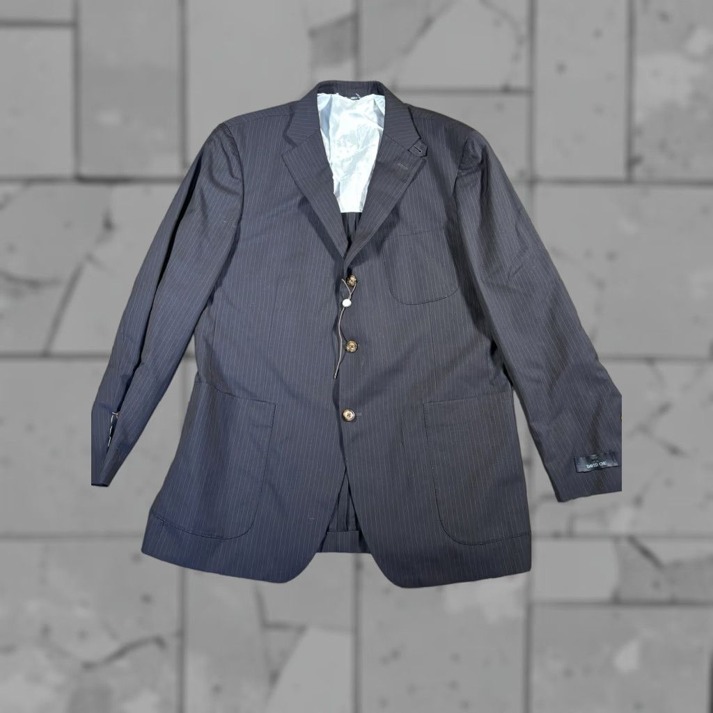 VINTAGE David Chu Mens Blazer Jacket Long Wool Striped 44 Large Business Formal Casual
