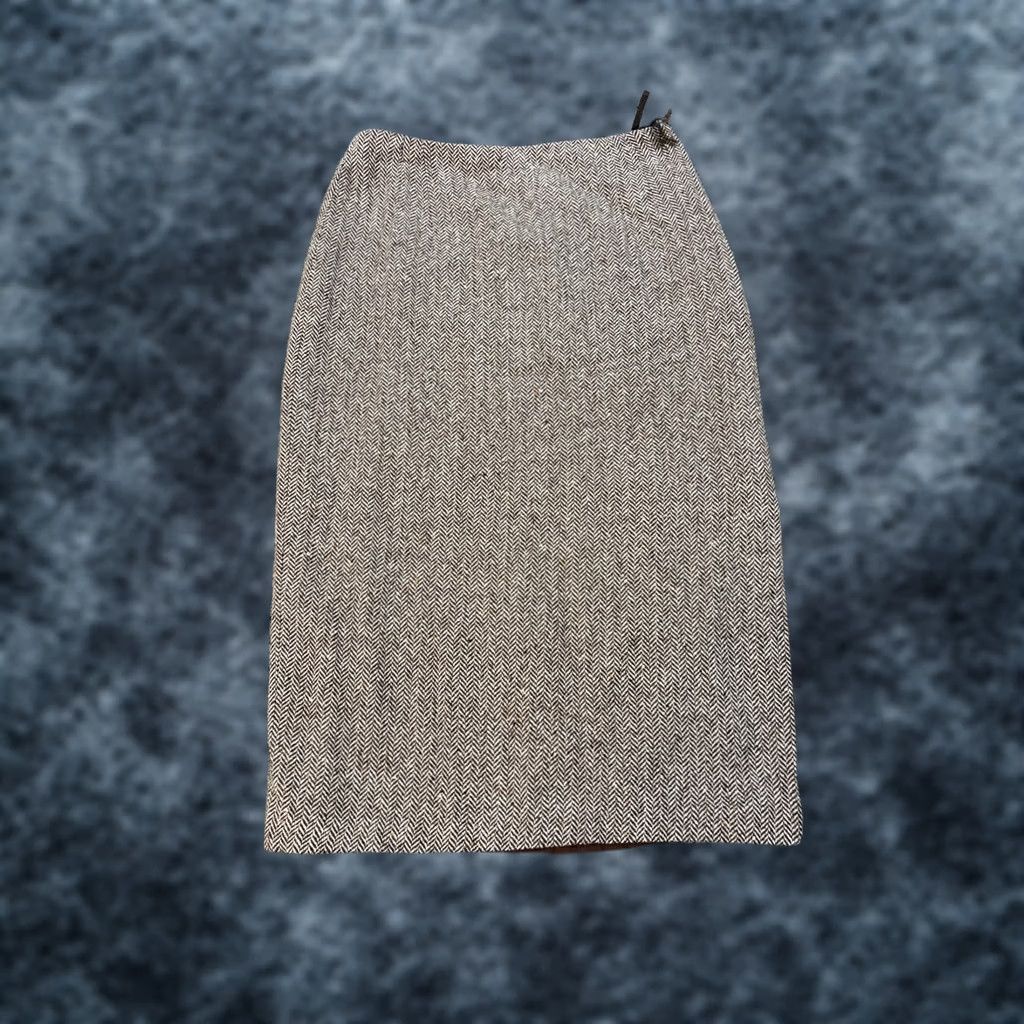 Vintage VINTAGE Hirsch Brown Wool Tweed Midi Skirt 8 Women Straight Pencil Money Herringbone Size 30" / US 8 / IT 44 - 1 Thumbnail