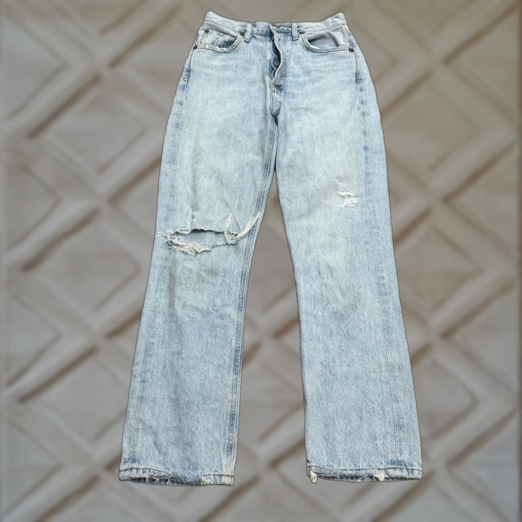 Agolde AGOLDE Jeans Womens 25 Light Wash Distressed Straight Crop High Rise Denim Pants Size 42" / US 20 - 1 Thumbnail