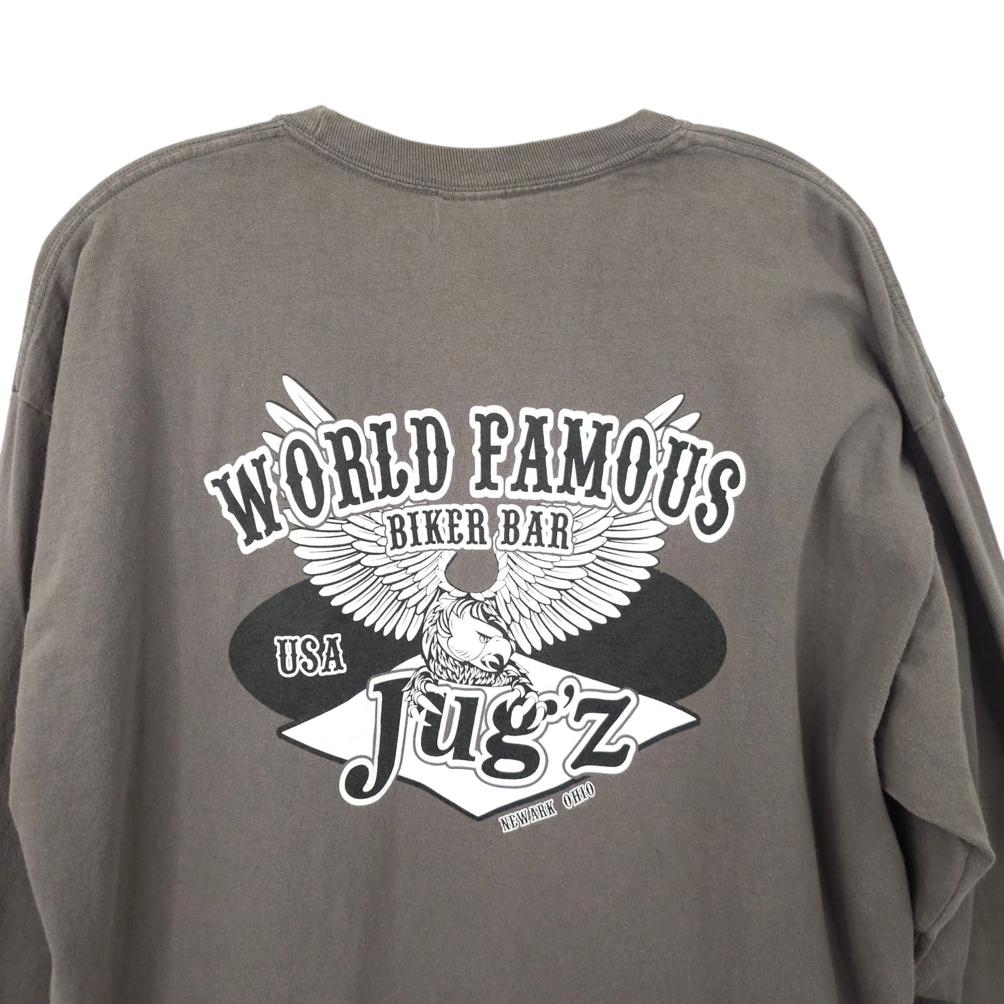 Gildan Jugz World Famous Biker Bar T Shirt Mens XL READ Graphic Size US XL / EU 56 / 4 - 15 Thumbnail