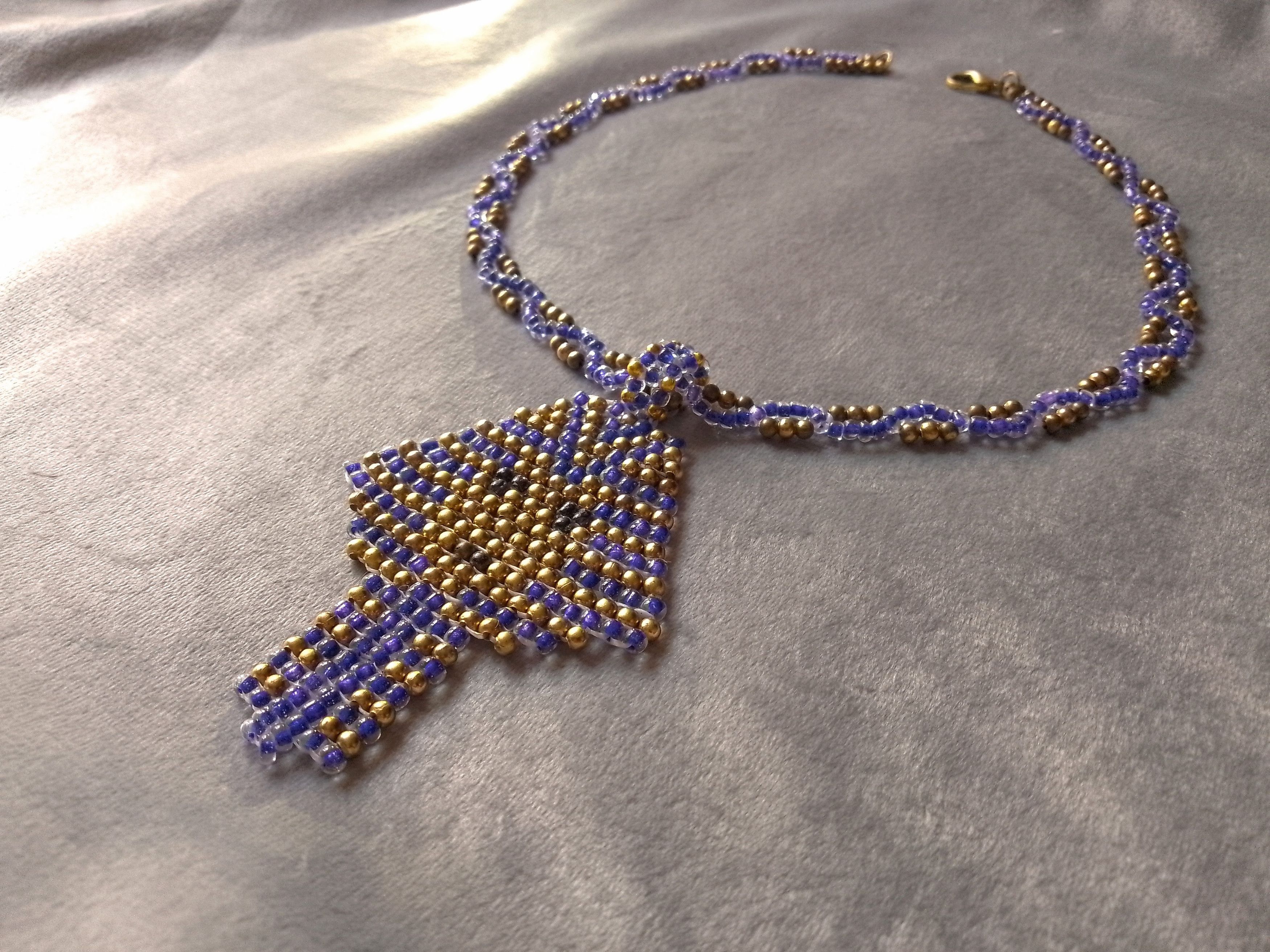Handmade Necklace Blue/Gold Egyptian Ethnic Cleopatra Elegant Size ONE SIZE - 7 Thumbnail