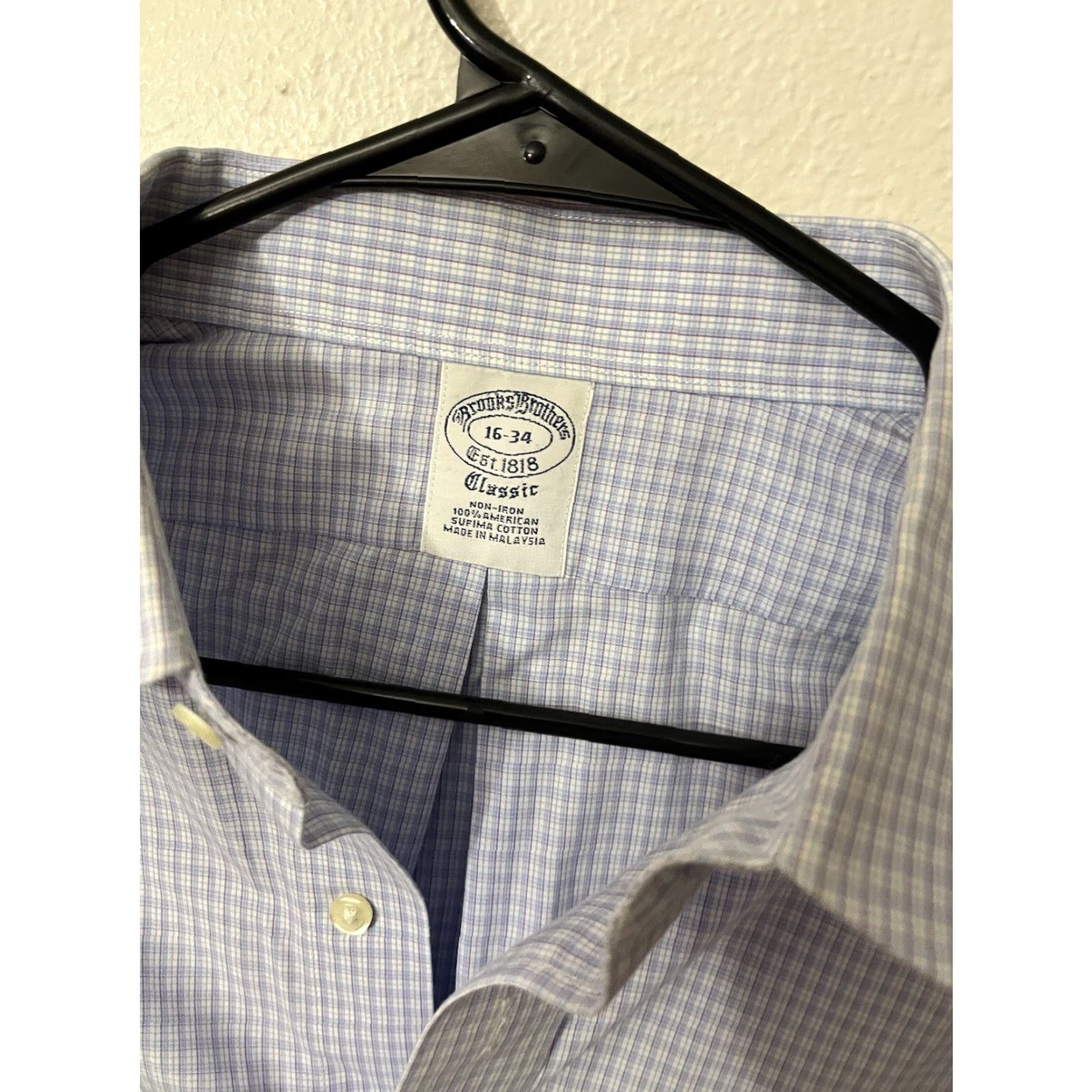 Brooks Brothers Brooks Brothers Classic Dress Shirt Blue Plaid Non-Iron 16-34 Supima Cotton Men Size 42R - 2 Thumbnail