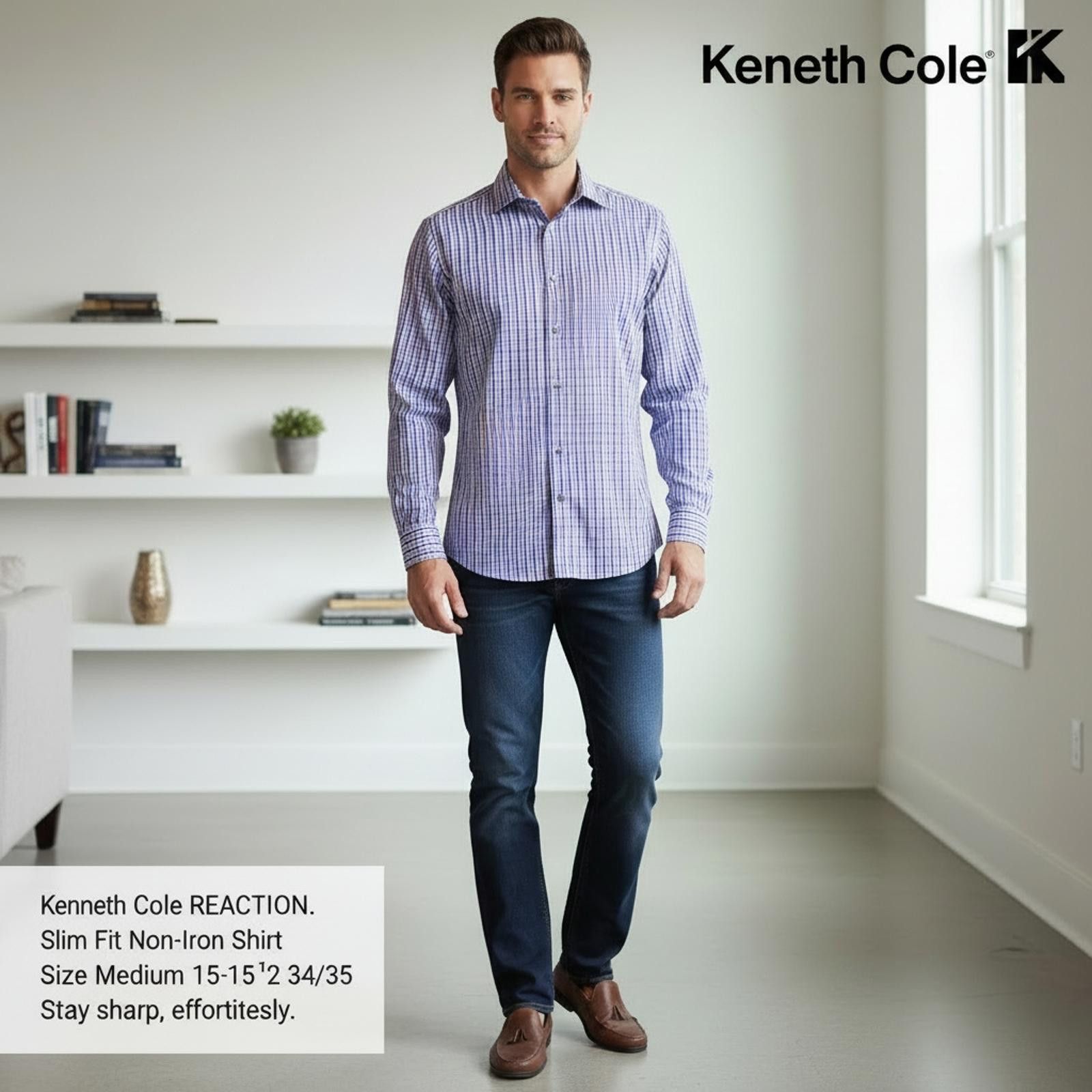Kenneth Cole Kenneth Cole Reaction Slim Fit Non-Iron Medium Shirt Size 38R - 1 Thumbnail