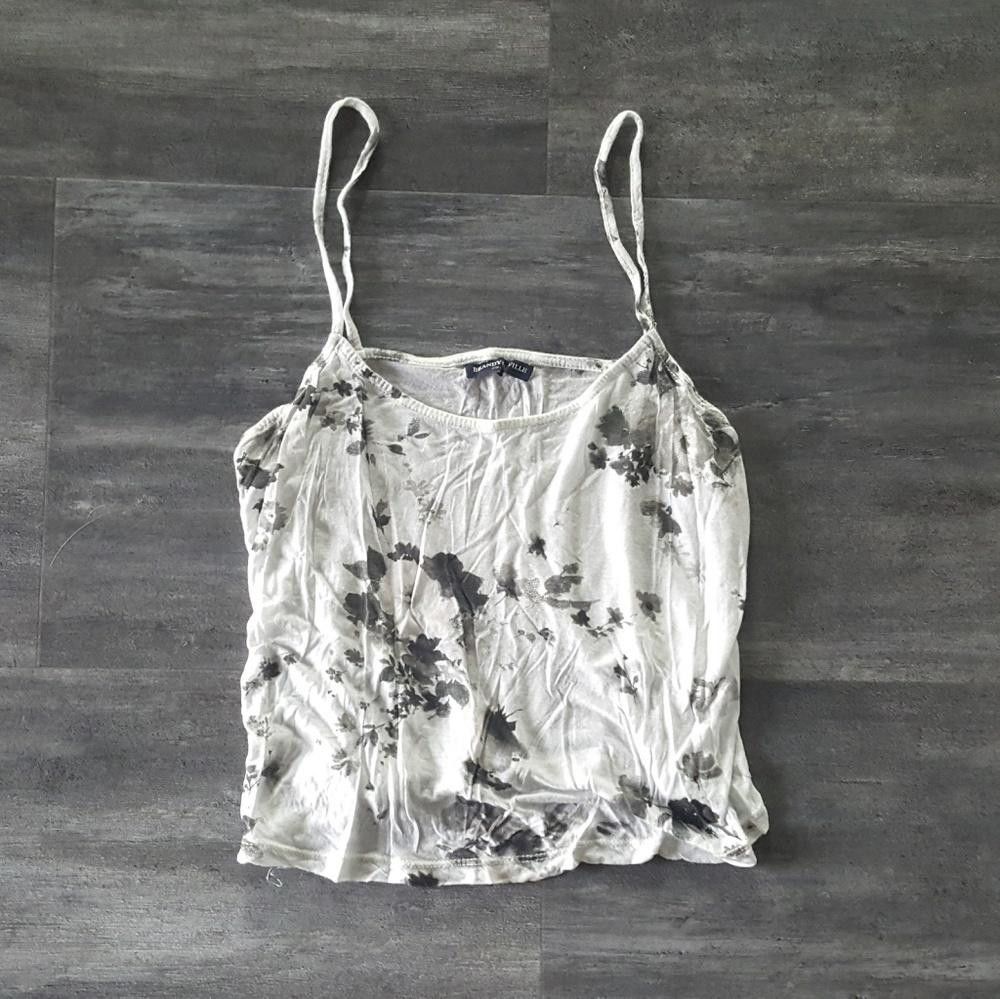 Designer White Greyscale Floral Melville Cropped Cami Size ONE SIZE - 1 Thumbnail