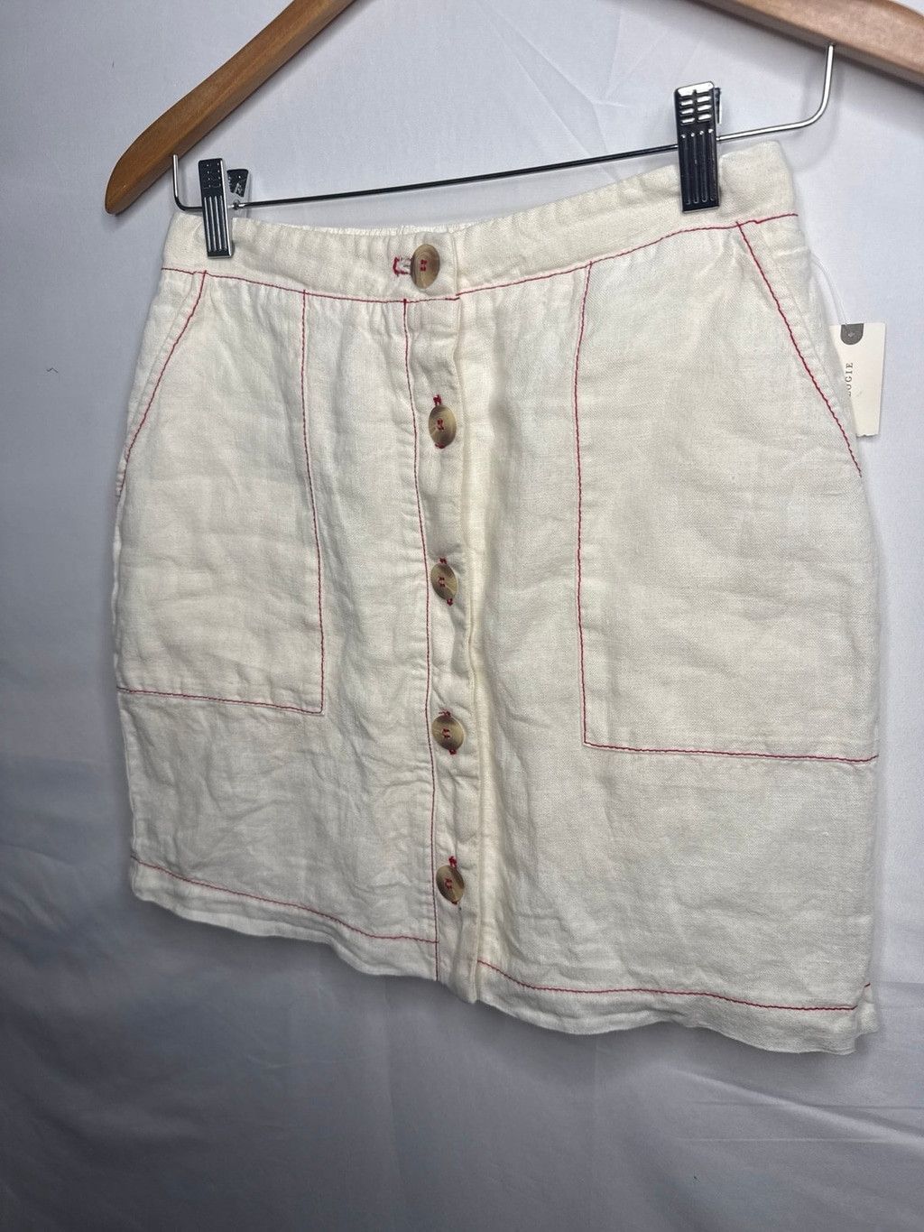 Anthropologie NWOT Anthropologie Amadi 100% linen red stitching skirt sz S Size 28" / US 6 / IT 42 - 2 Thumbnail