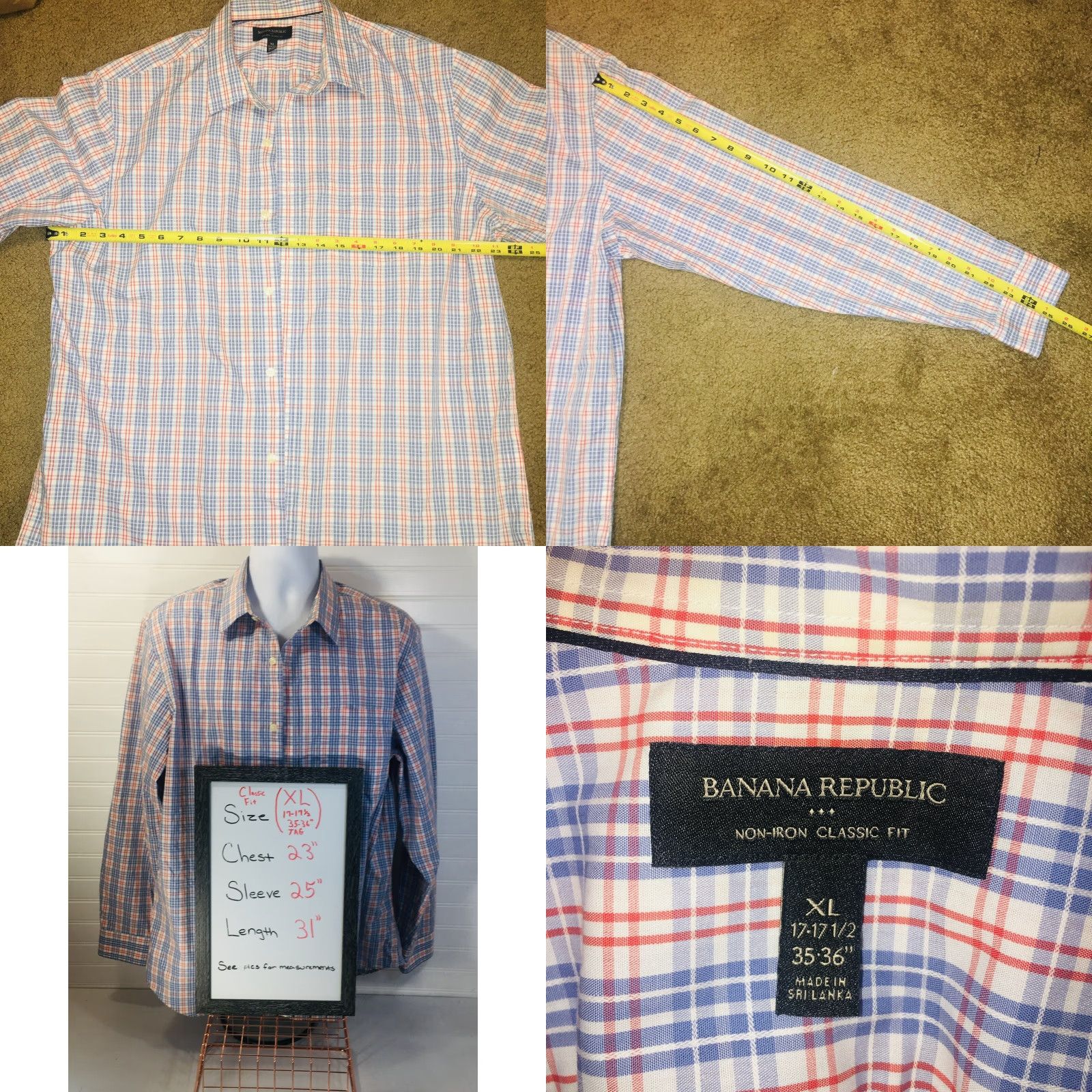 Banana Republic Banana Republic Non Iron Classic Fit Long Sleeve Plaid Button Shirt Mens XL Size US XL / EU 56 / 4 - 8 Thumbnail