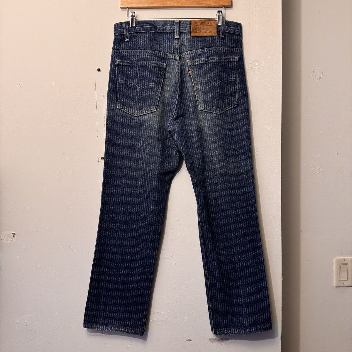 image of Levis x Vintage 80's Levi's 509 Dark Wash Pinstripe Denim Jeans 33 in Blue, Men's