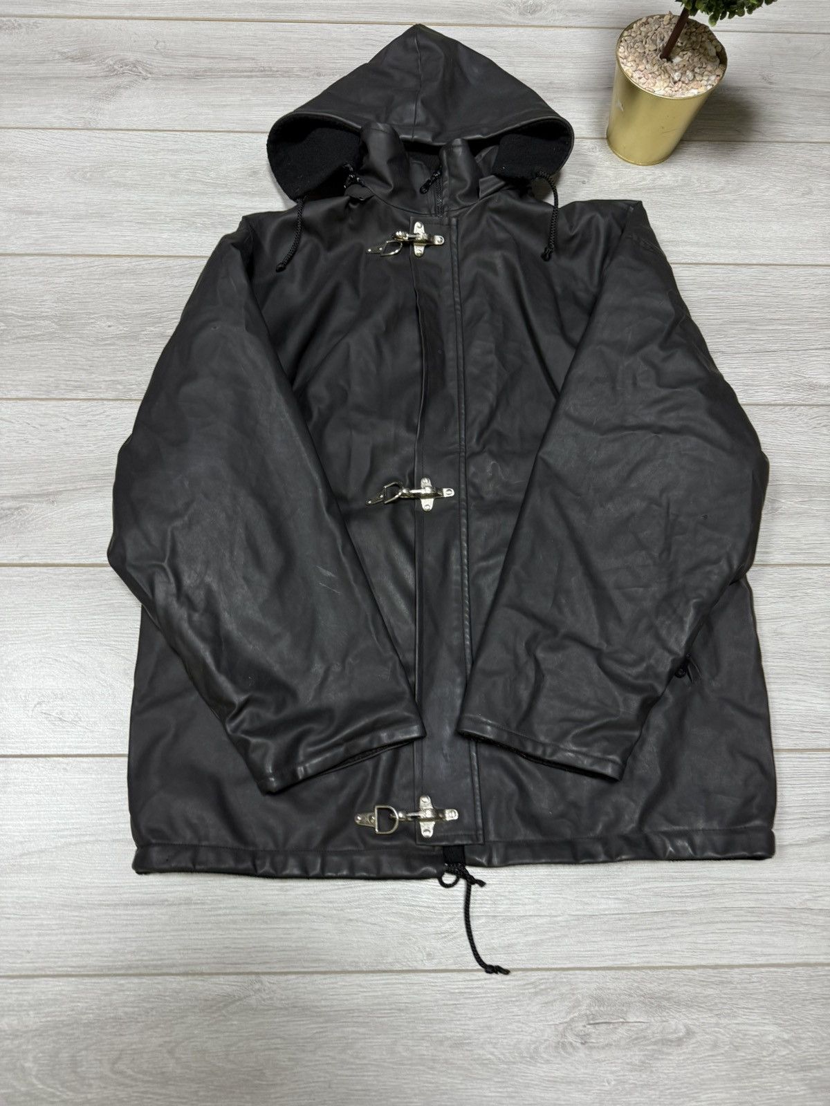 Vintage Fireman France PVC rubbed vintage coat jacket hooded Size US L / EU 52-54 / 3 - 8 Thumbnail