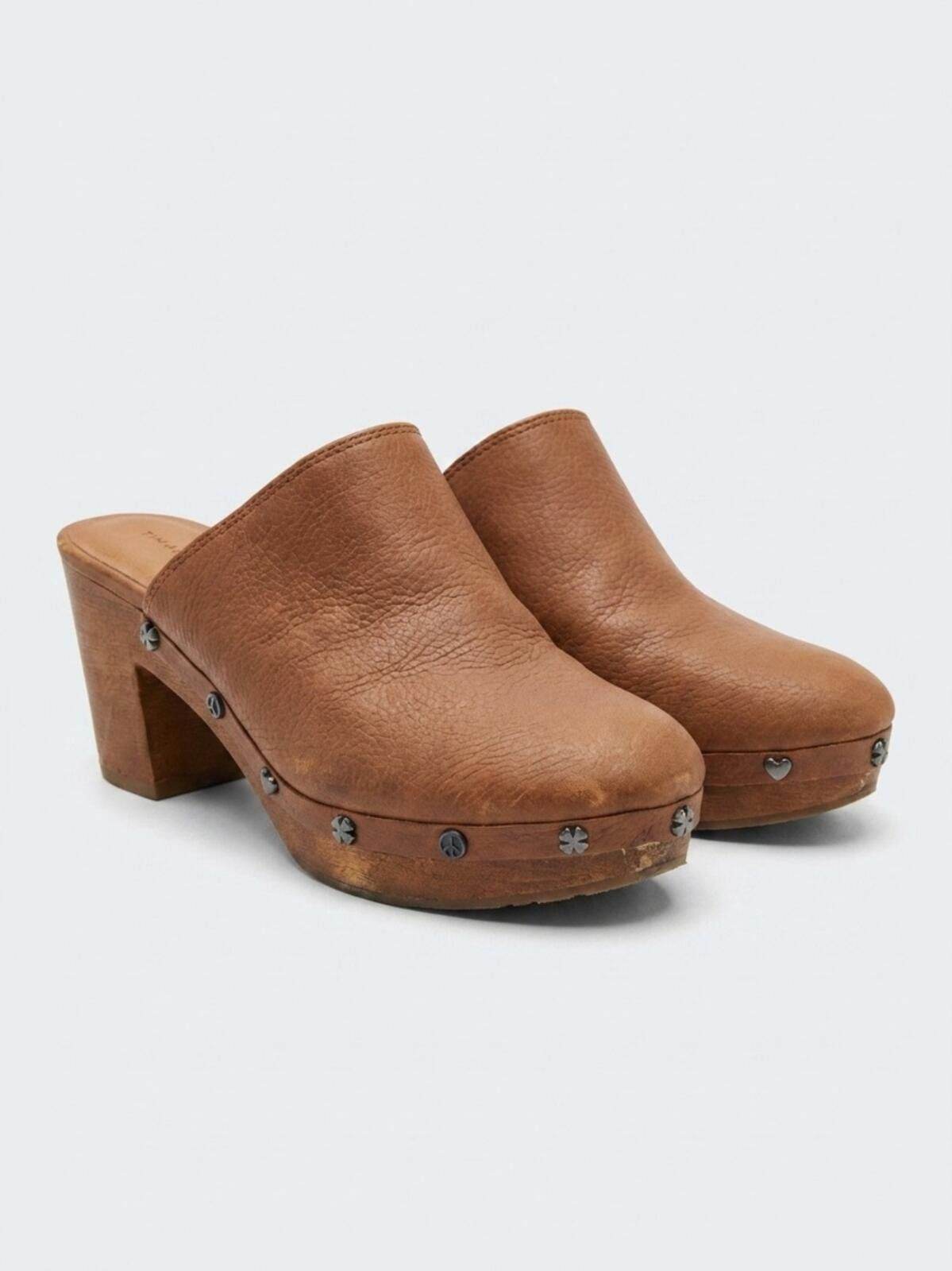 Lucky Brand Lucky Brand Tan Brown Leather Studded Clog Heels Size US 5.5 / IT 35.5 - 1 Thumbnail