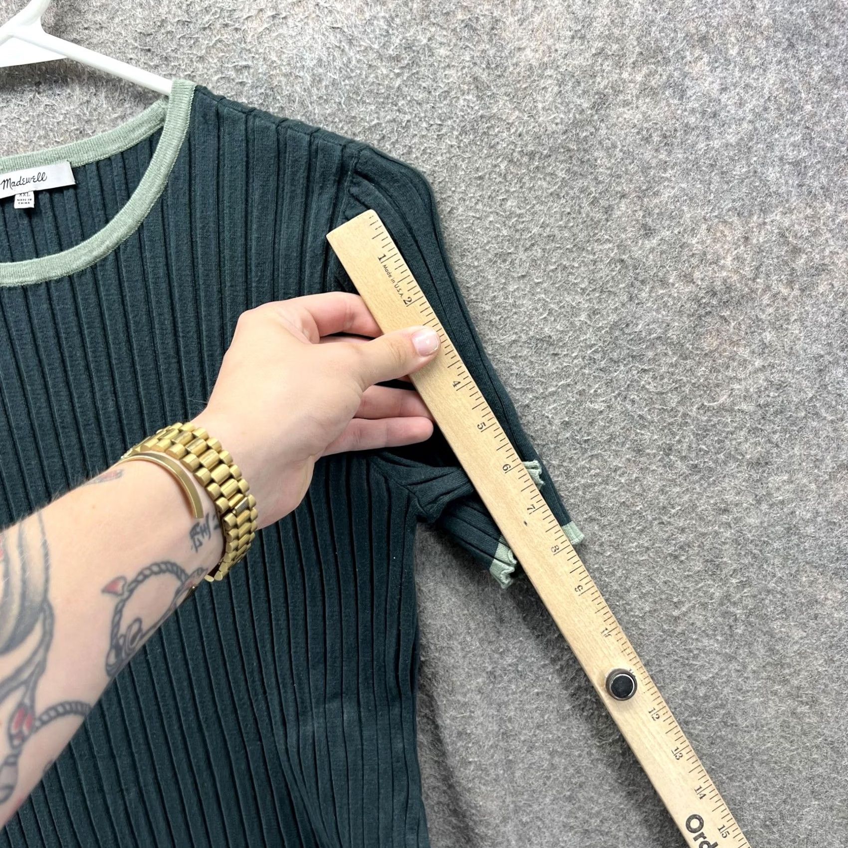 Madewell Madewell Dress Womens 2XL Green Ribbed Knit Short Sleeve Midi Bodycon Crewneck Size 40" / US 18 - 3 Thumbnail