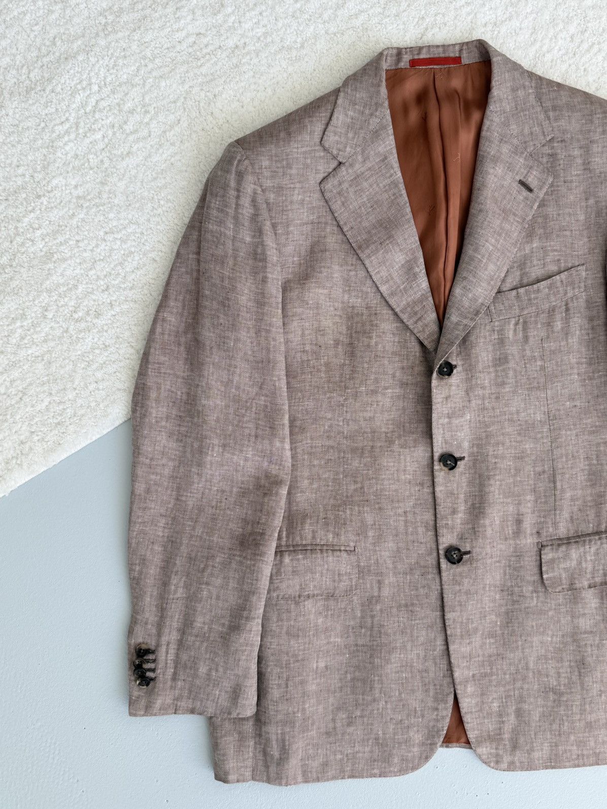 Isaia Isaia Napoli Beige Linen Blazer 3-Button Tailored Jacket Size 42R - 3 Thumbnail