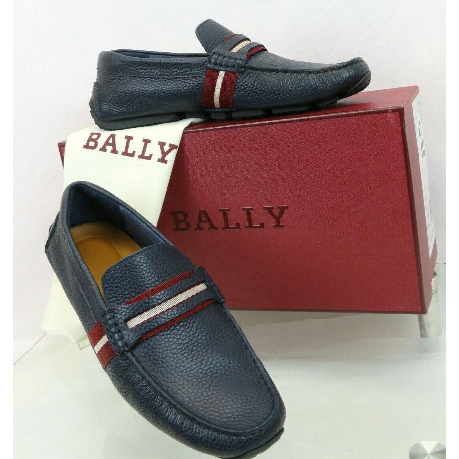 BALLY PIETRO BLACK GRAINED LEATHER WEB LOGO PENNY LOAFERS 10.5 D US 43.5 ITALY bally_loafer_black_metal_1.jpg main image 2