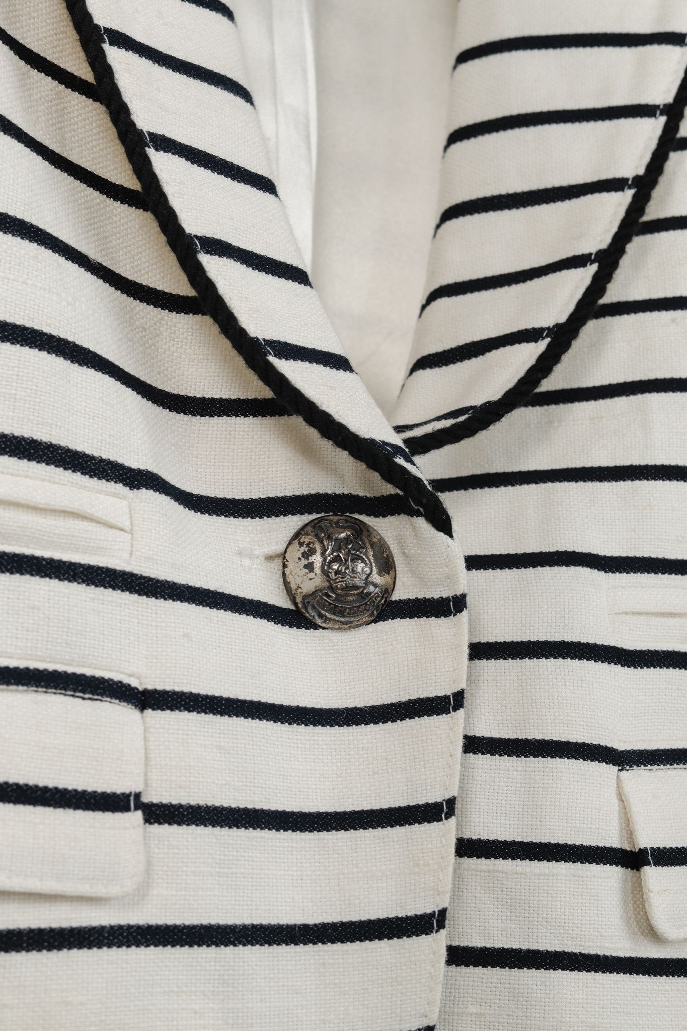 SMYTHE Smythe White & Black Striped Linen-Cotton Blazer Size M / US 6-8 / IT 42-44 - 8 Thumbnail