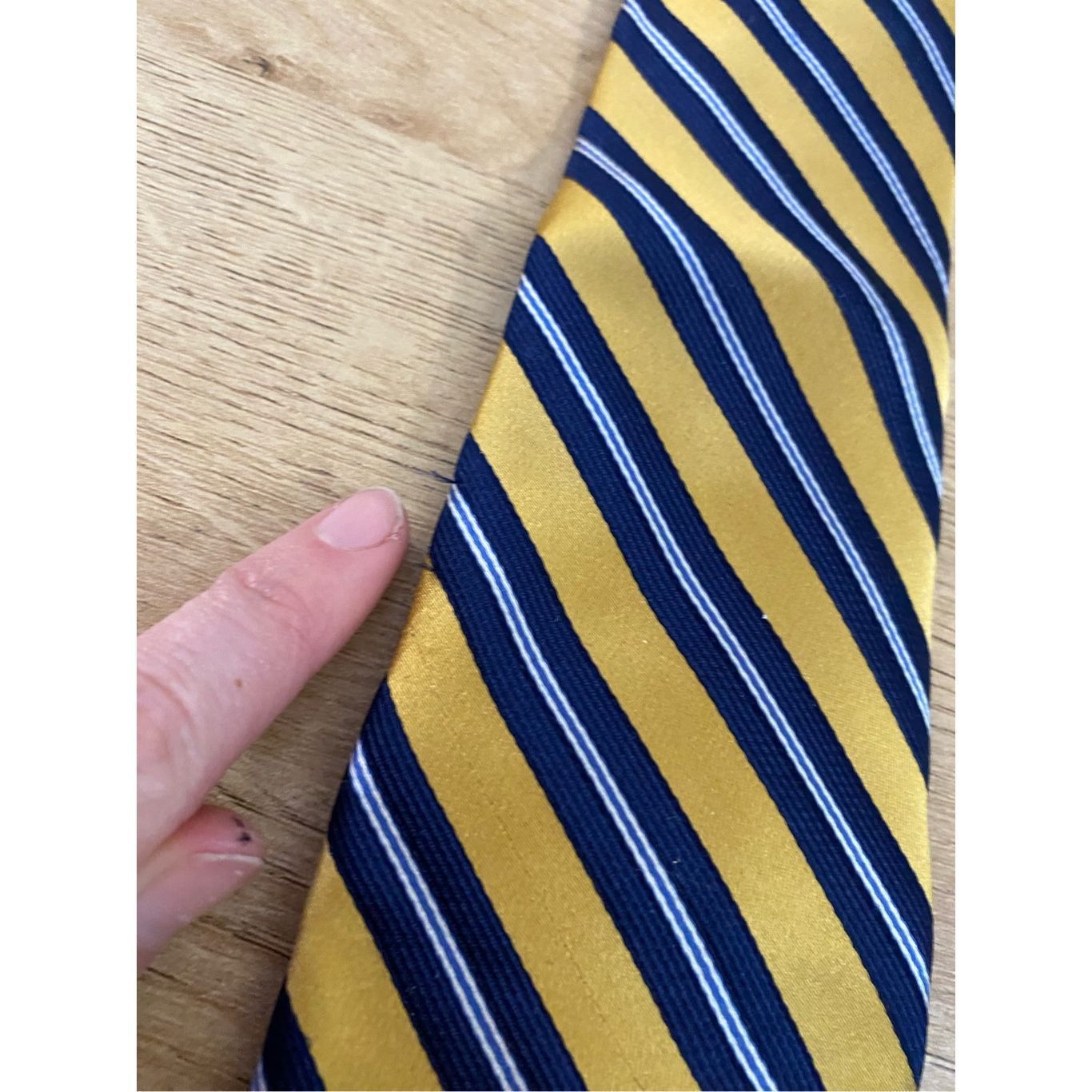 Hart Schaffner Marx HSM Hart Schaffner Marx Tie Gold Blue Stripe Tie - Made in t Size ONE SIZE - 5 Thumbnail