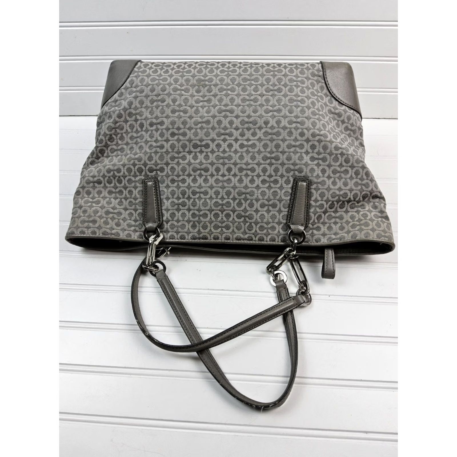 Coach Coach Signature Tote Purse - Double Handle Handbag, Women, Mist Grey Canvas Leather, 17x10x5, Purses/Handbags Size ONE SIZE - 7 Thumbnail