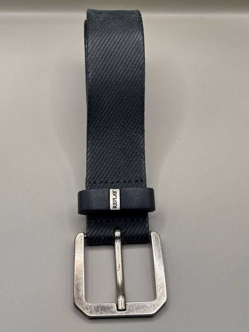 Replay Replay Black Leather Belt 106cm Made in Italy Textured Logo Size 38 - 7 Thumbnail
