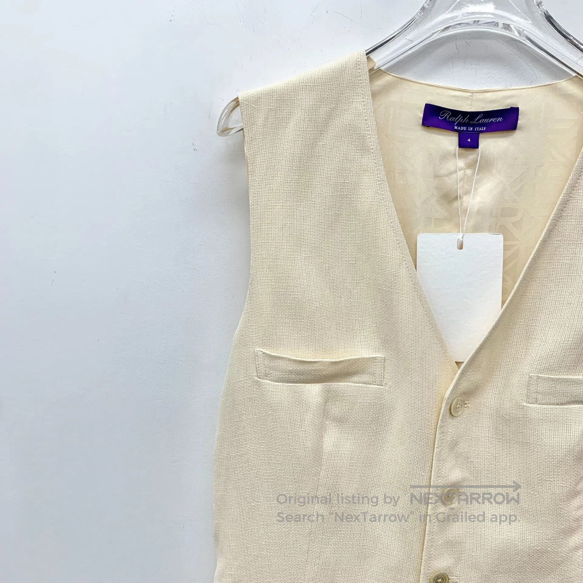 Polo Ralph Lauren Ralph Lauren Beige Linen V-neck Sleeveless Single-breasted Size XL / US 12-14 / IT 48-50 - 3 Thumbnail