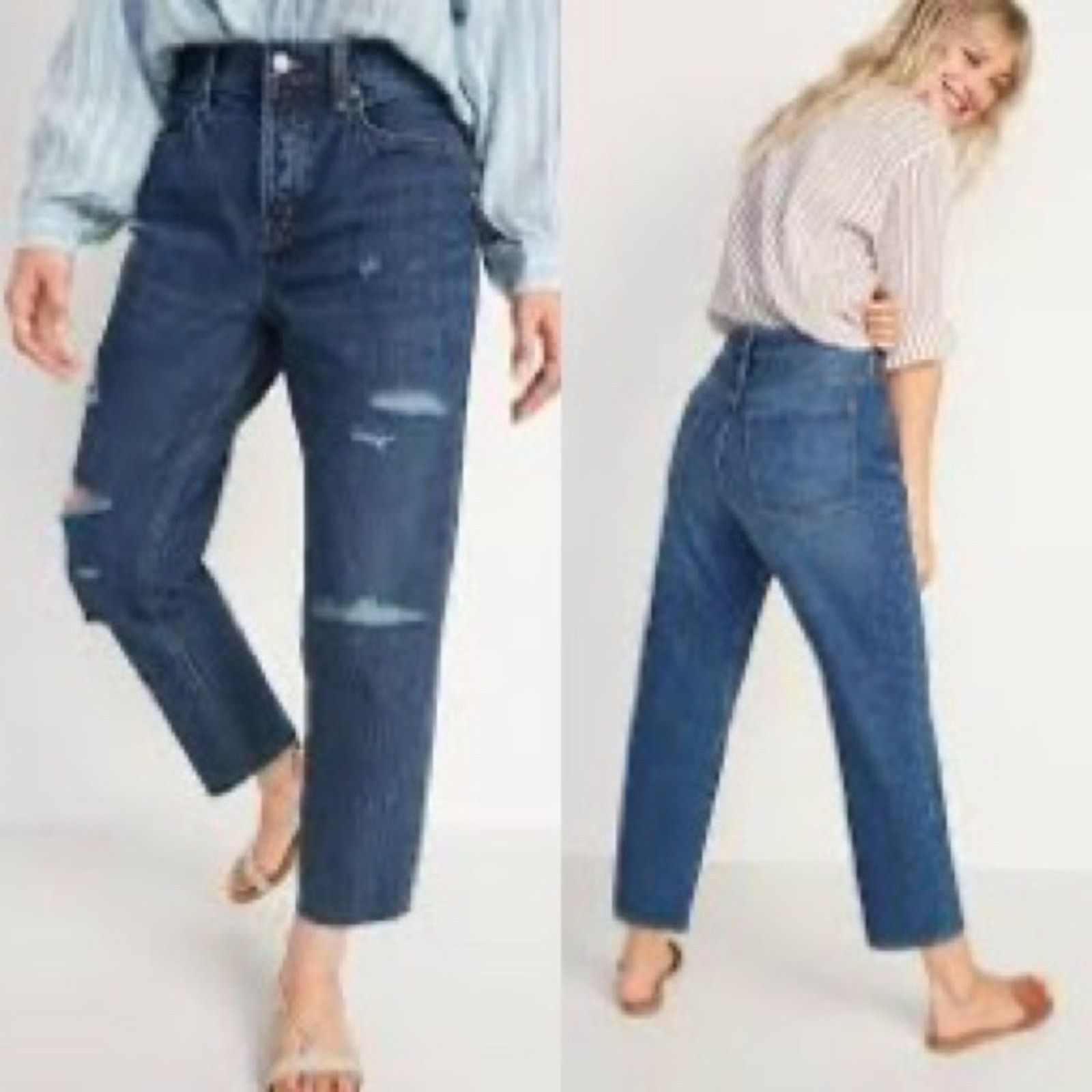 Old Navy OLD NAVY Blue High Rise Straight Leg Distressed Jeans 8 Size 30" / US 8 / IT 44 - 14 Thumbnail