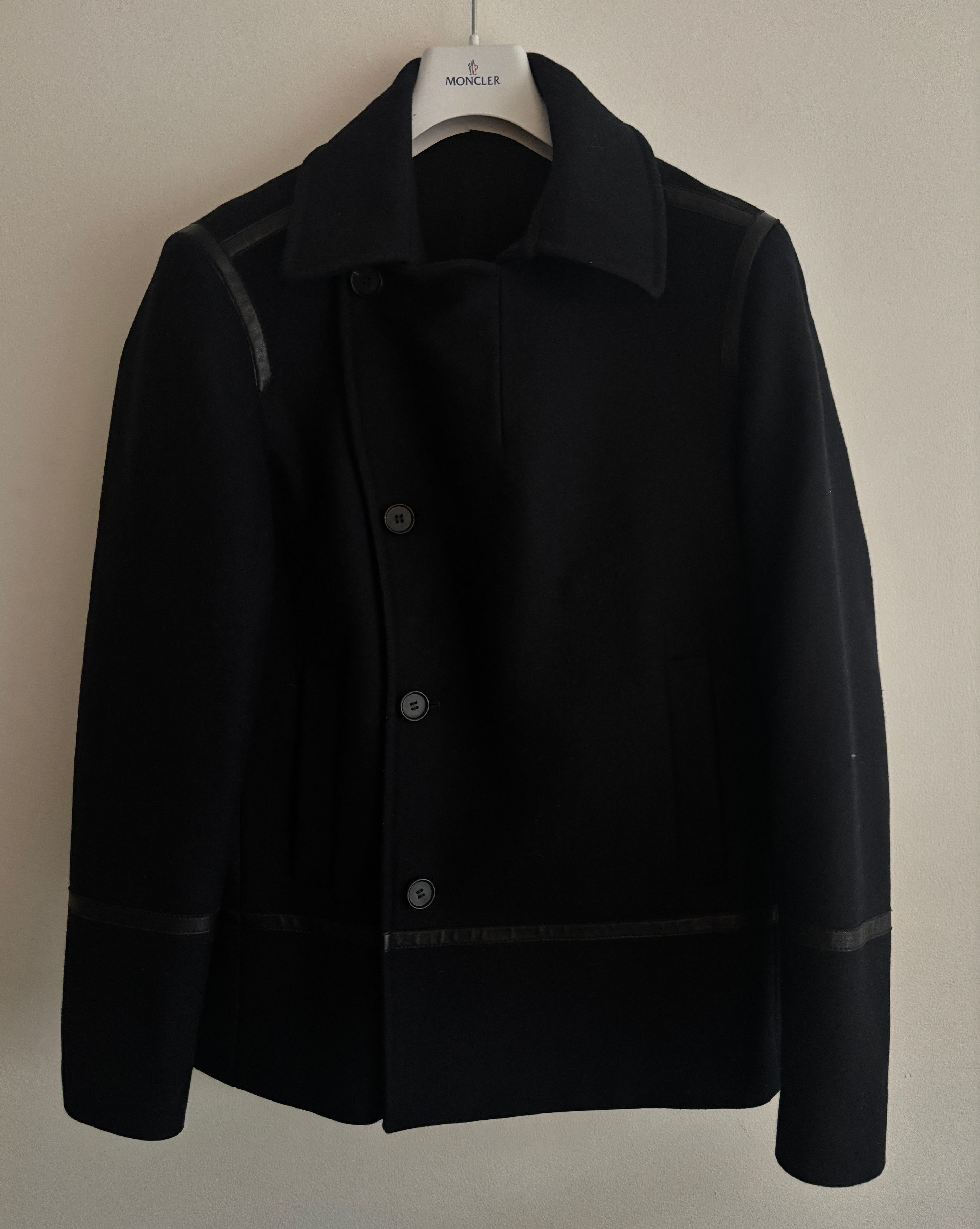 Allsaints $600 Salter Navy Wool Pea Coat Leather Trim- Medium Size US M / EU 48-50 / 2 - 2 Thumbnail