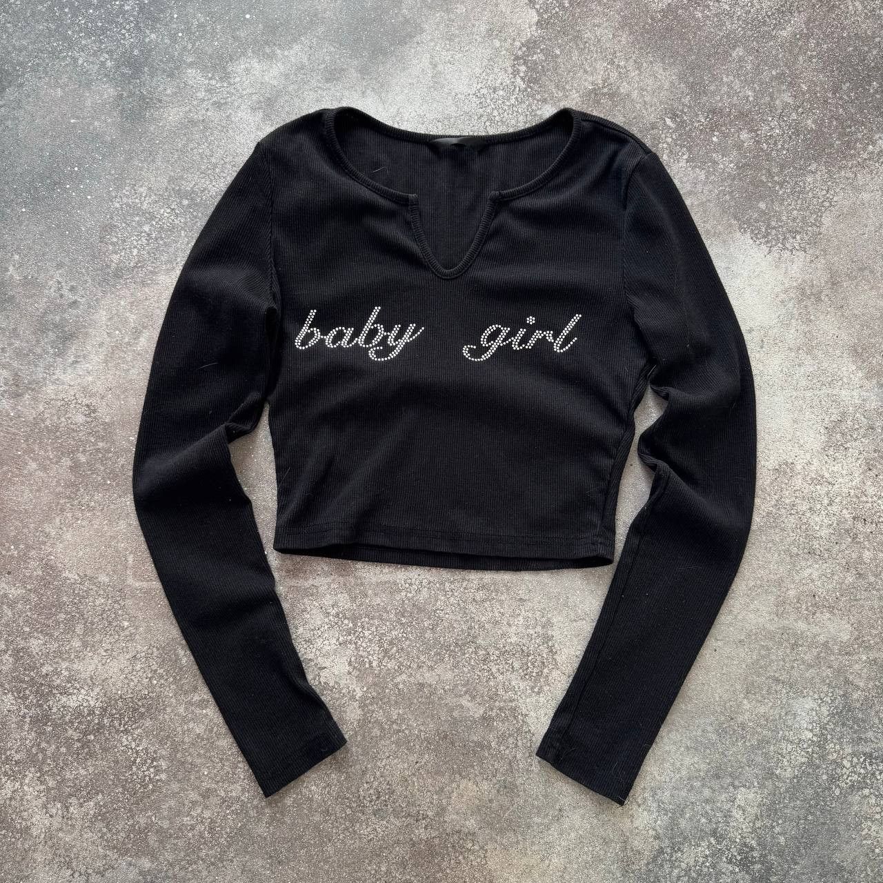 Hysteric Glamour × Japanese Brand × Vintage Y2K Super Sexy Rhinestones Baby Girl Cropped Long Sleeve Top Size S / US 4 / IT 40 - 1 Thumbnail