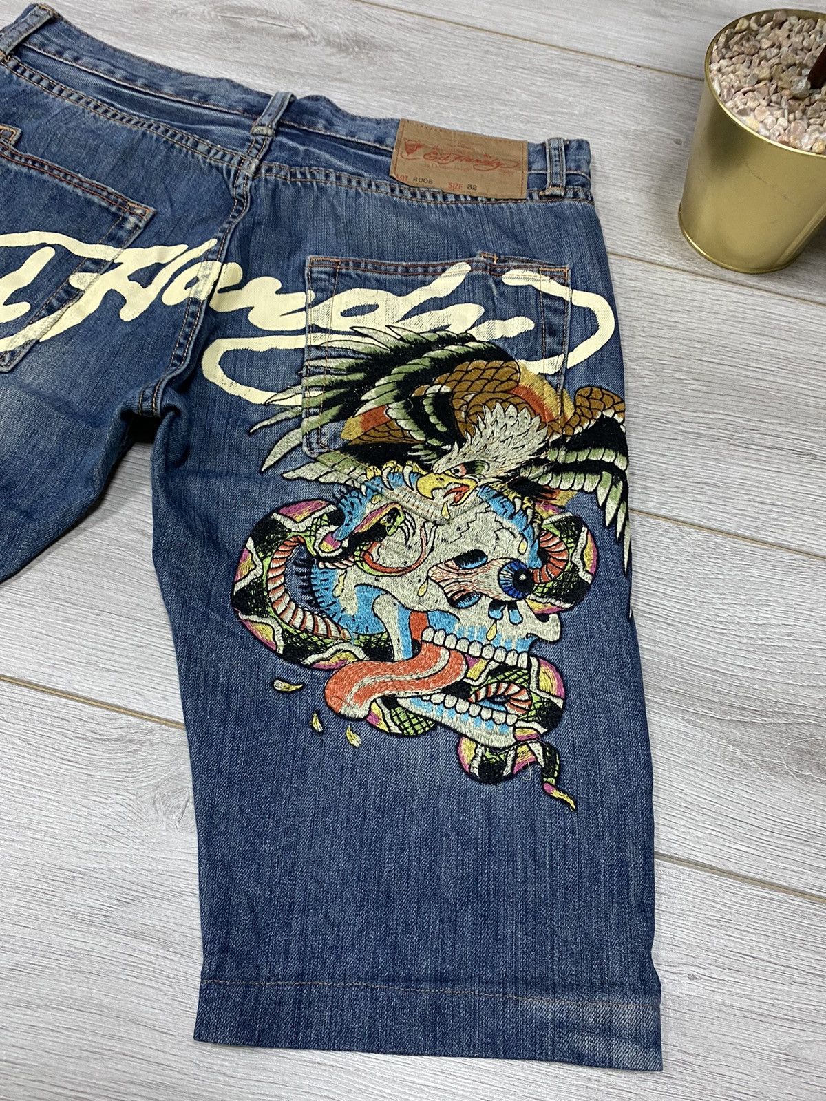 Ed Hardy Ed Hardy 💀 vintage big logo skull denim shorts Size US 32 / EU 48 - 2 Thumbnail