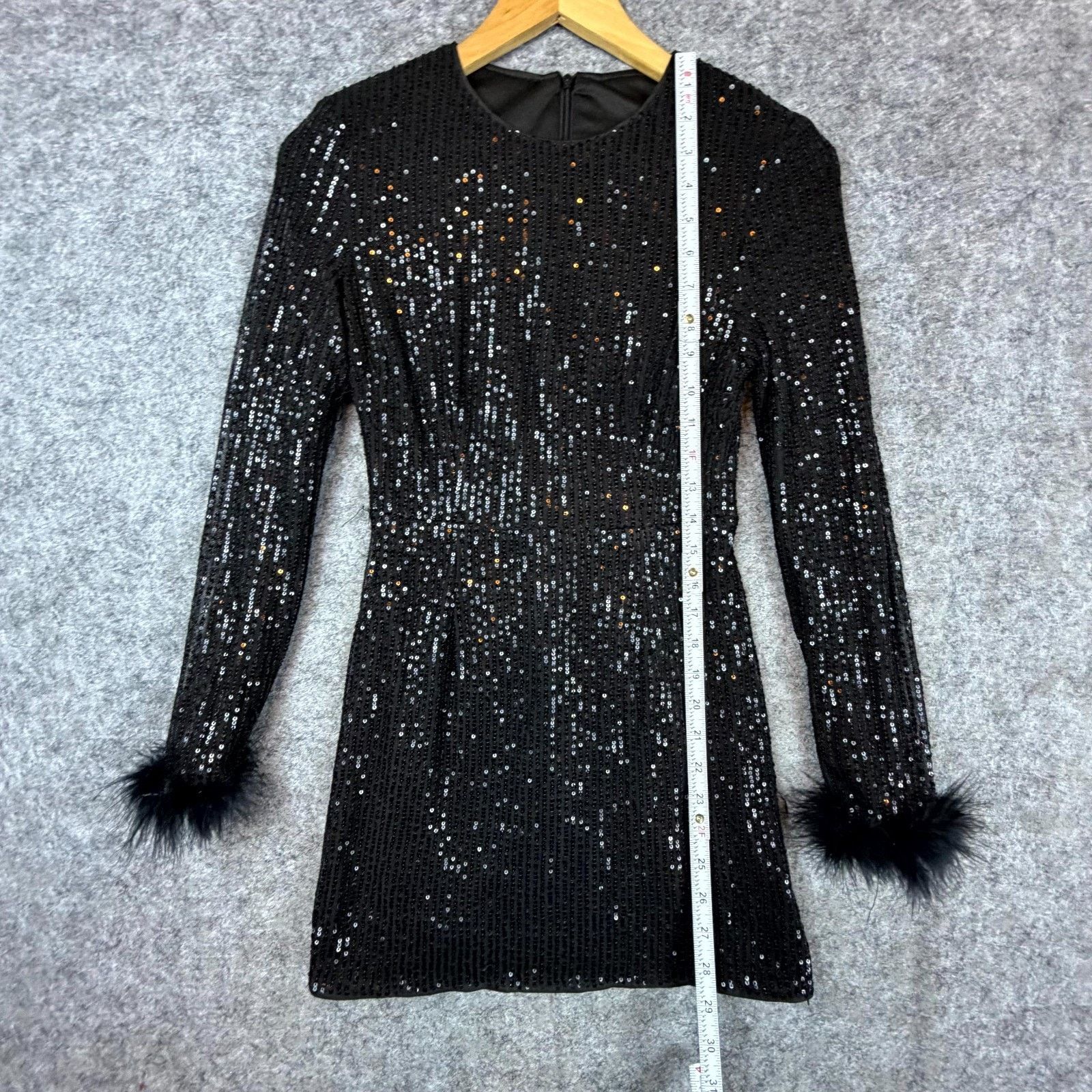 Shein Bling Mini Dress 2 Black Sequin Fur Cuff NYE Sparkle Diva Size XS / US 0-2 / IT 36-38 - 5 Thumbnail