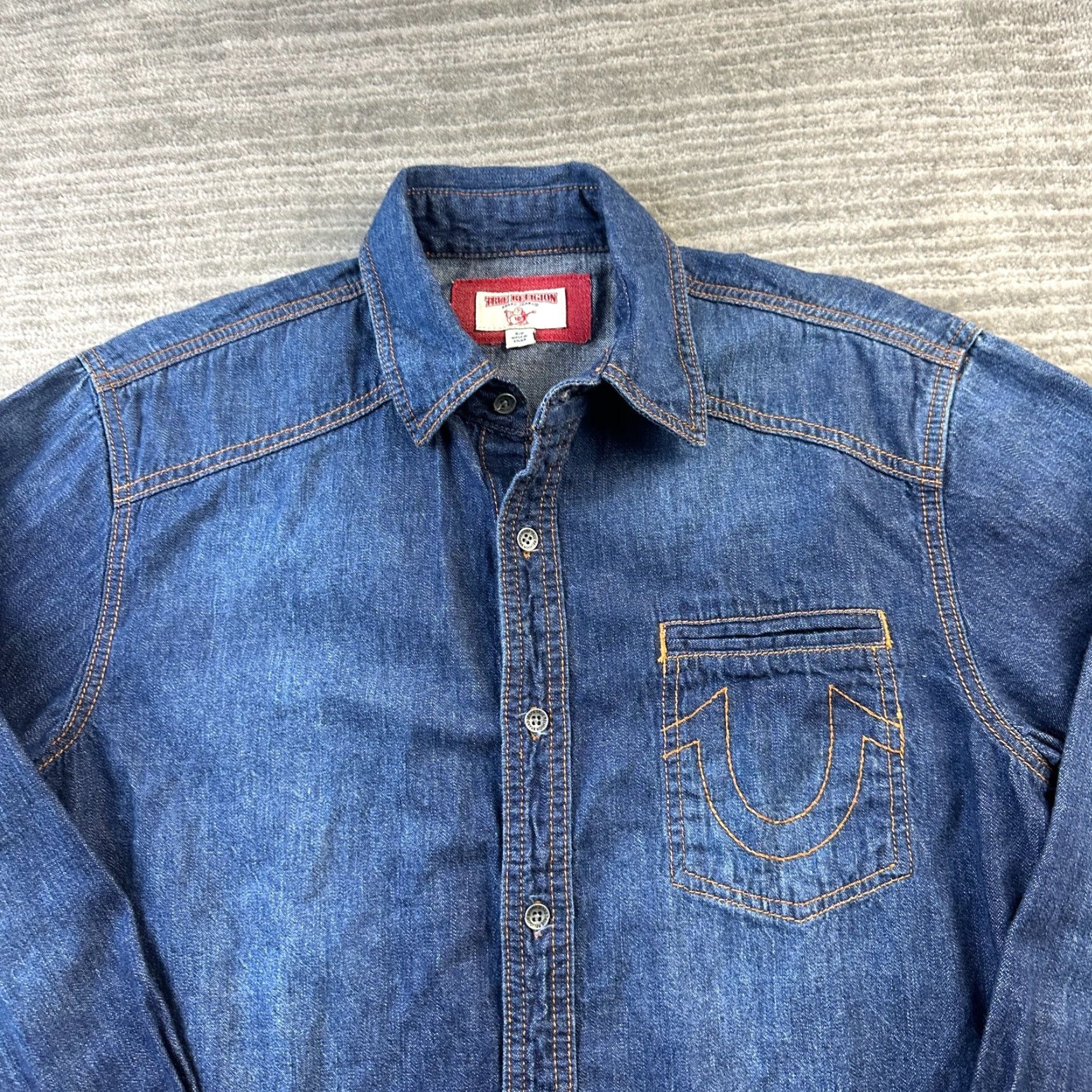 True Religion True Religion Shirt Mens Small Blue Denim Button Up Jean Western Size US S / EU 44-46 / 1 - 3 Thumbnail