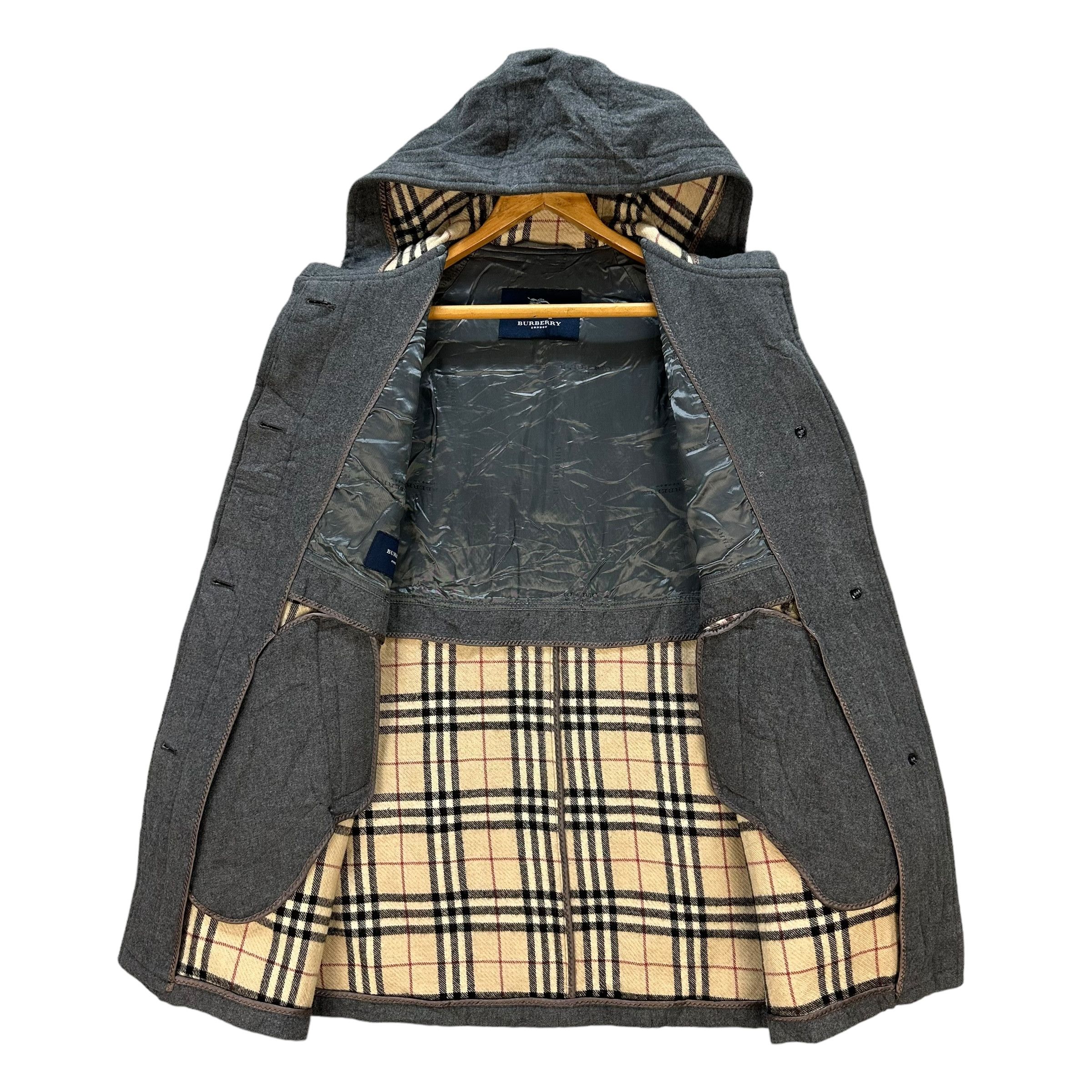 Burberry BURBERRY London Pure Wool Nova Check Hooded Coat #A39-0890 Size XS / US 0-2 / IT 36-38 - 6 Thumbnail
