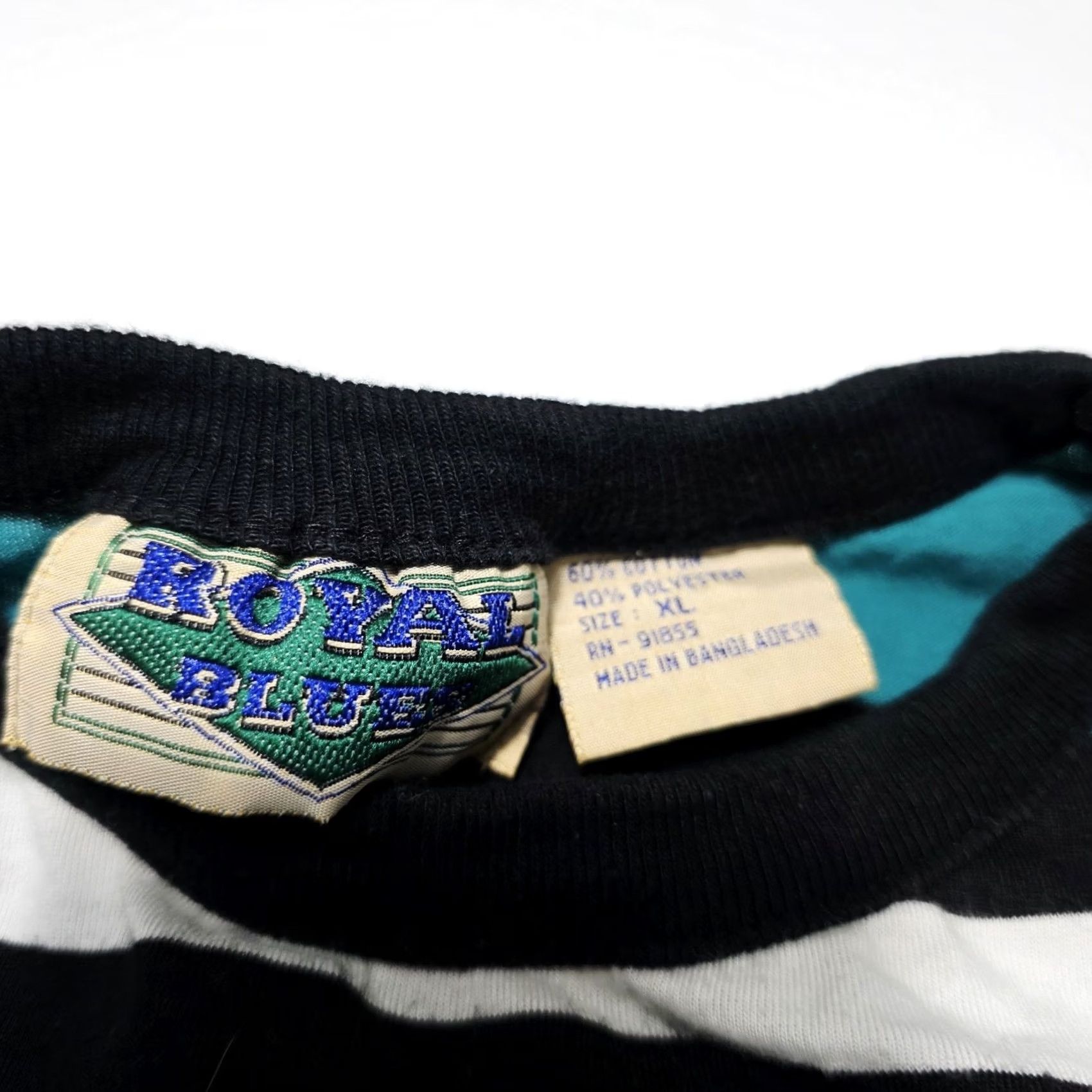 Vintage VINTAGE Royal Blues Striped Retro T-Shirt Men XL Teal Black 90s Mens Crew Neck Cotton Blend Size US XL / EU 56 / 4 - 3 Thumbnail