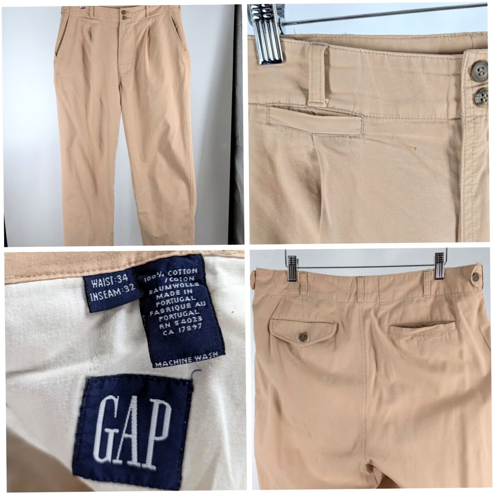 Gap VINTAGE Gap Chino Pants Men 34x26 Wide-Leg Pleated Khaki Portugal 90s Side Straps Slimmed 26 Inseam Size US 34 / EU 50 - 2 Thumbnail