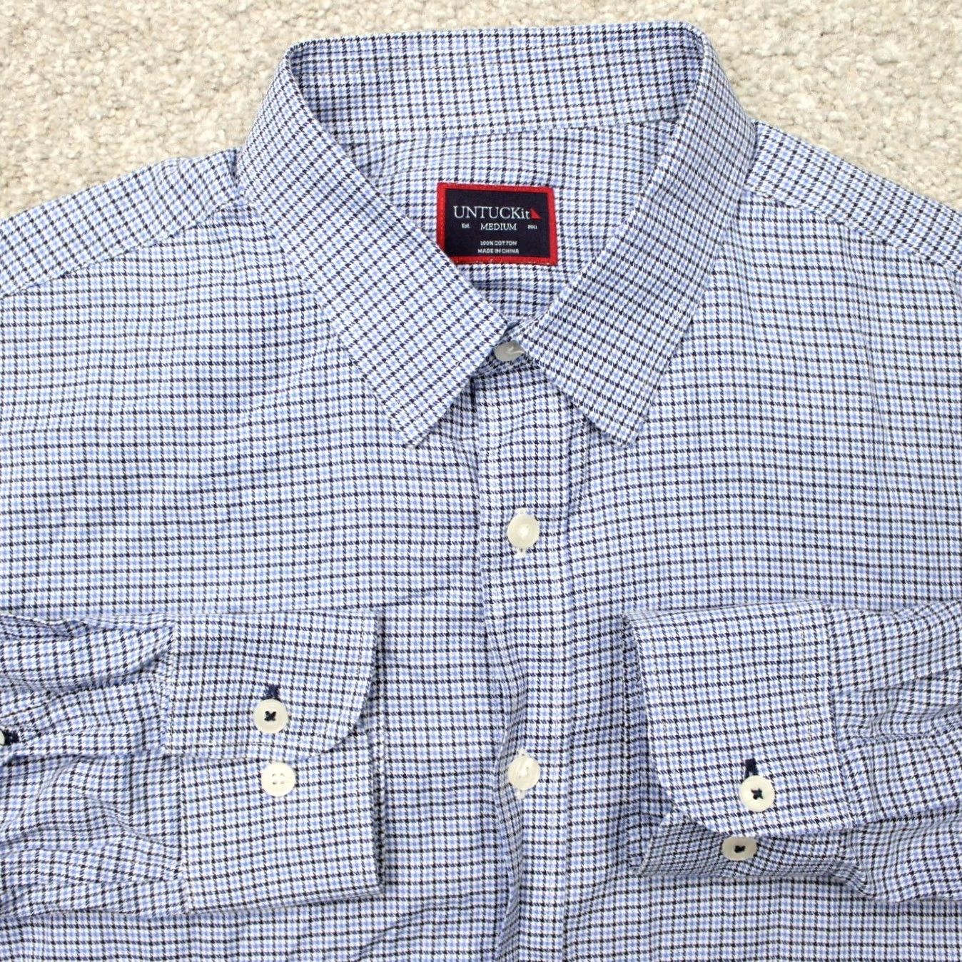 UNTUCKit UNTUCKit Shirt Men Medium Blue Checkered 100% Cotton Long Sleeve Button-Up Carded? Size US M / EU 48-50 / 2 - 2 Thumbnail