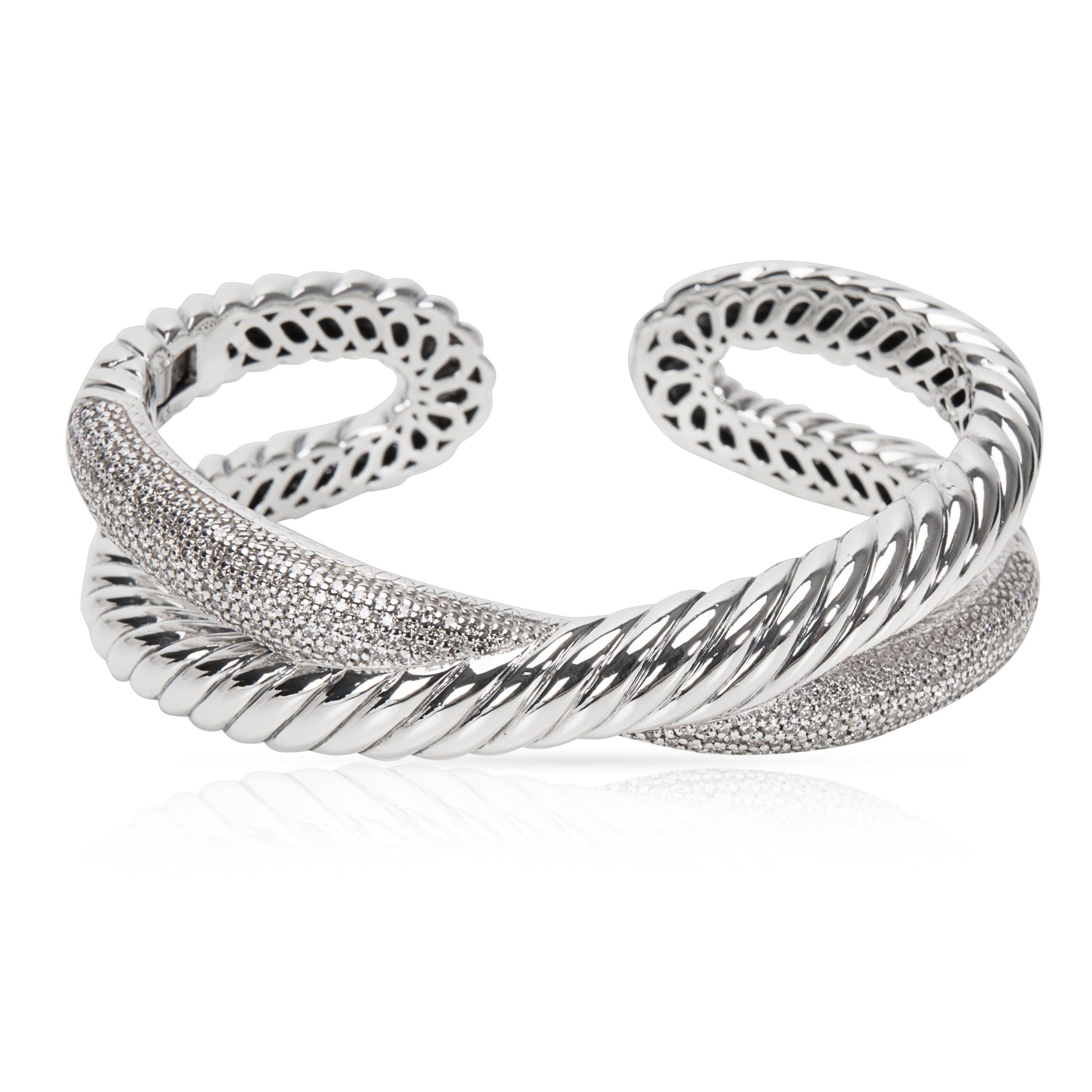 David Yurman Diamond Crossover X Cuff in Sterling Silver (1.20 CTW)