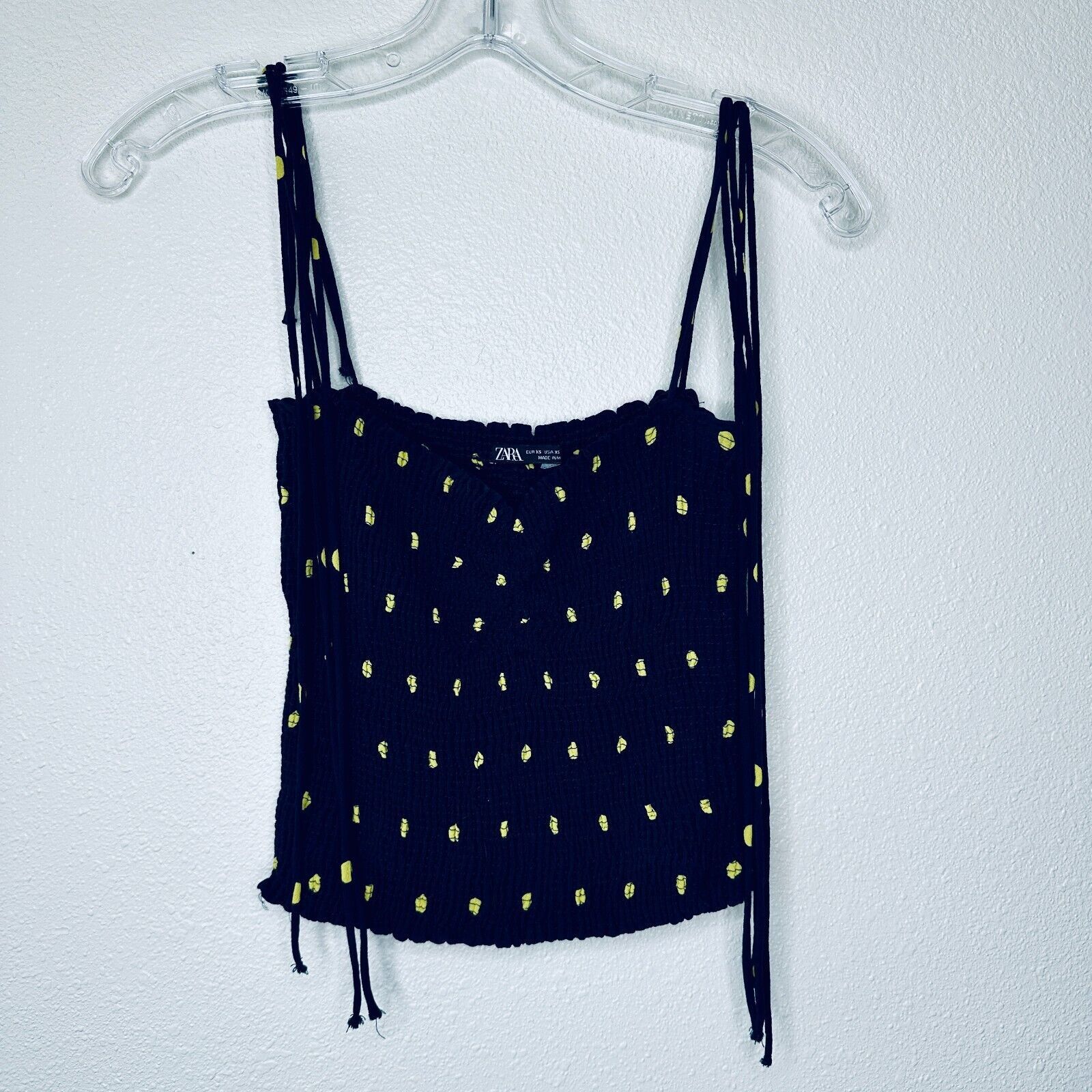 Zara Zara Navy & Yellow Polka Dot Smocked Tube Top XS Size XS / US 0-2 / IT 36-38 - 1 Thumbnail