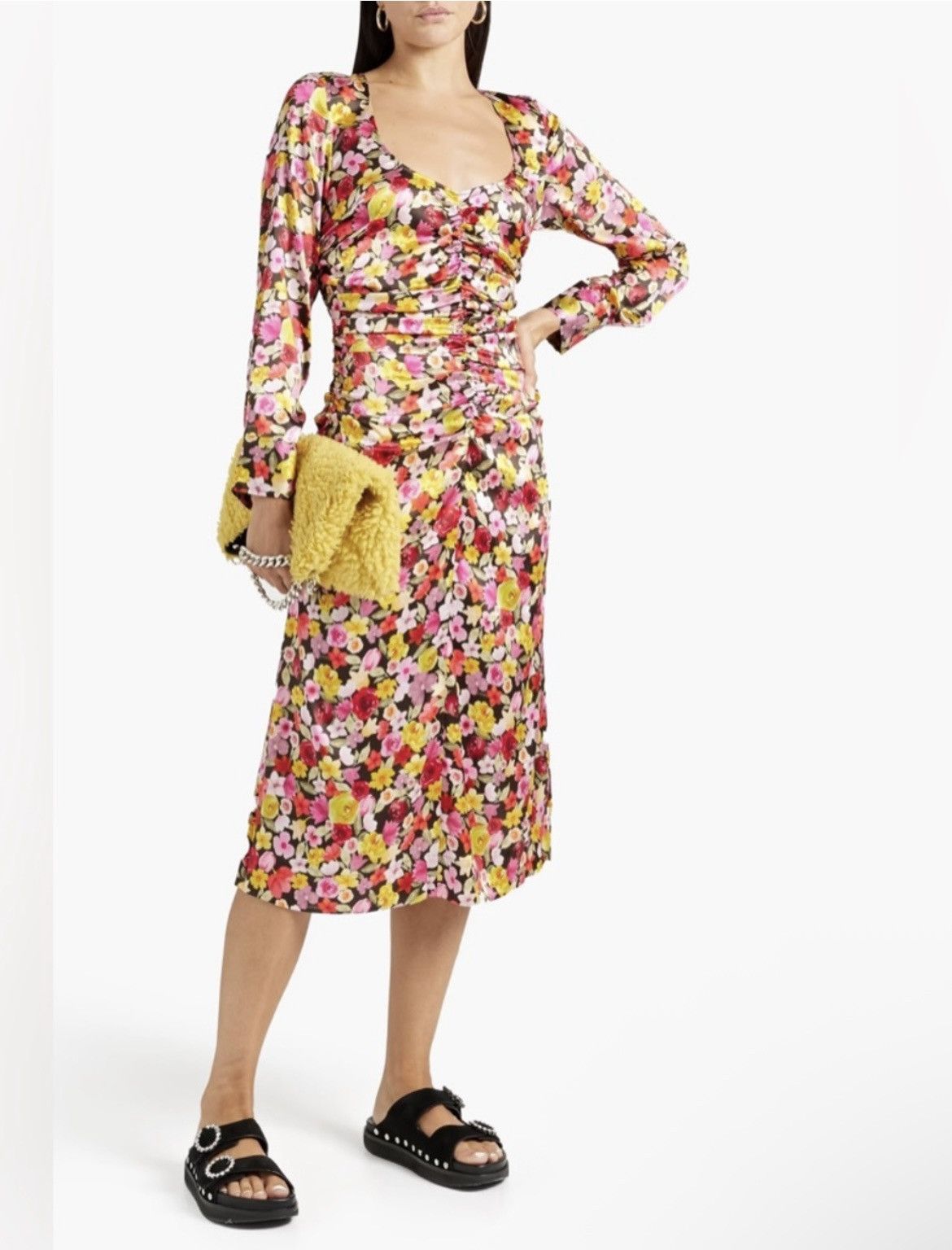 Ganni Ganni Ruched floral-print silk-blend satin midi Dress EU 34 Size XS / US 0-2 / IT 36-38 - 2 Thumbnail