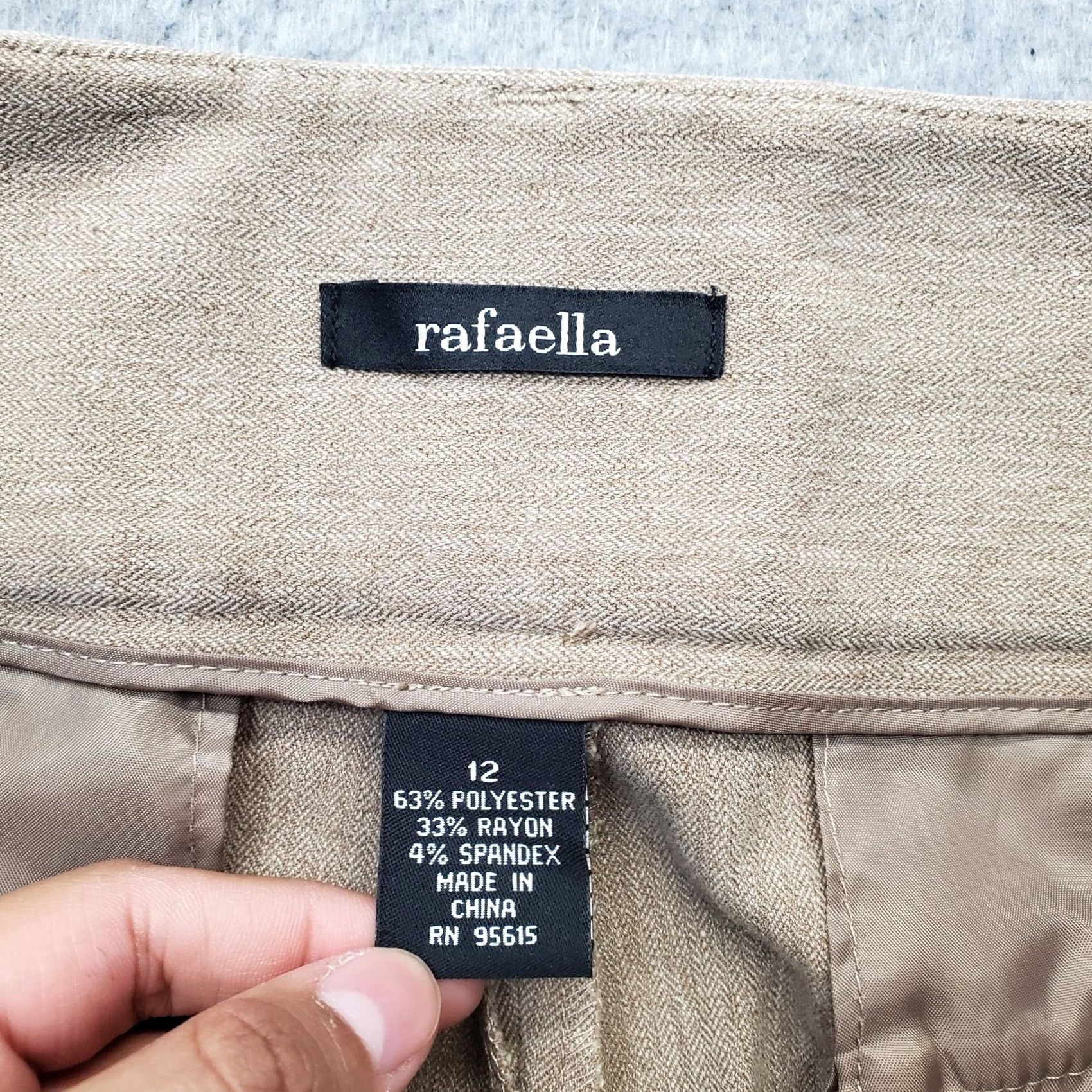 Vintage Rafaella Womens Dress Pants Size 12 Tan Stretch High Waist Wide-Leg Oxford Formal Shirt Pants Slacks Size 34" / US 12 / IT 48 - 7 Thumbnail