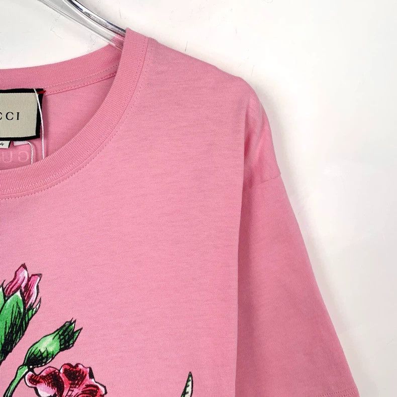 Gucci Gucci Floral printed round-neck pink cotton short-sleeved T Size US XS / EU 42 / 0 - 3 Thumbnail