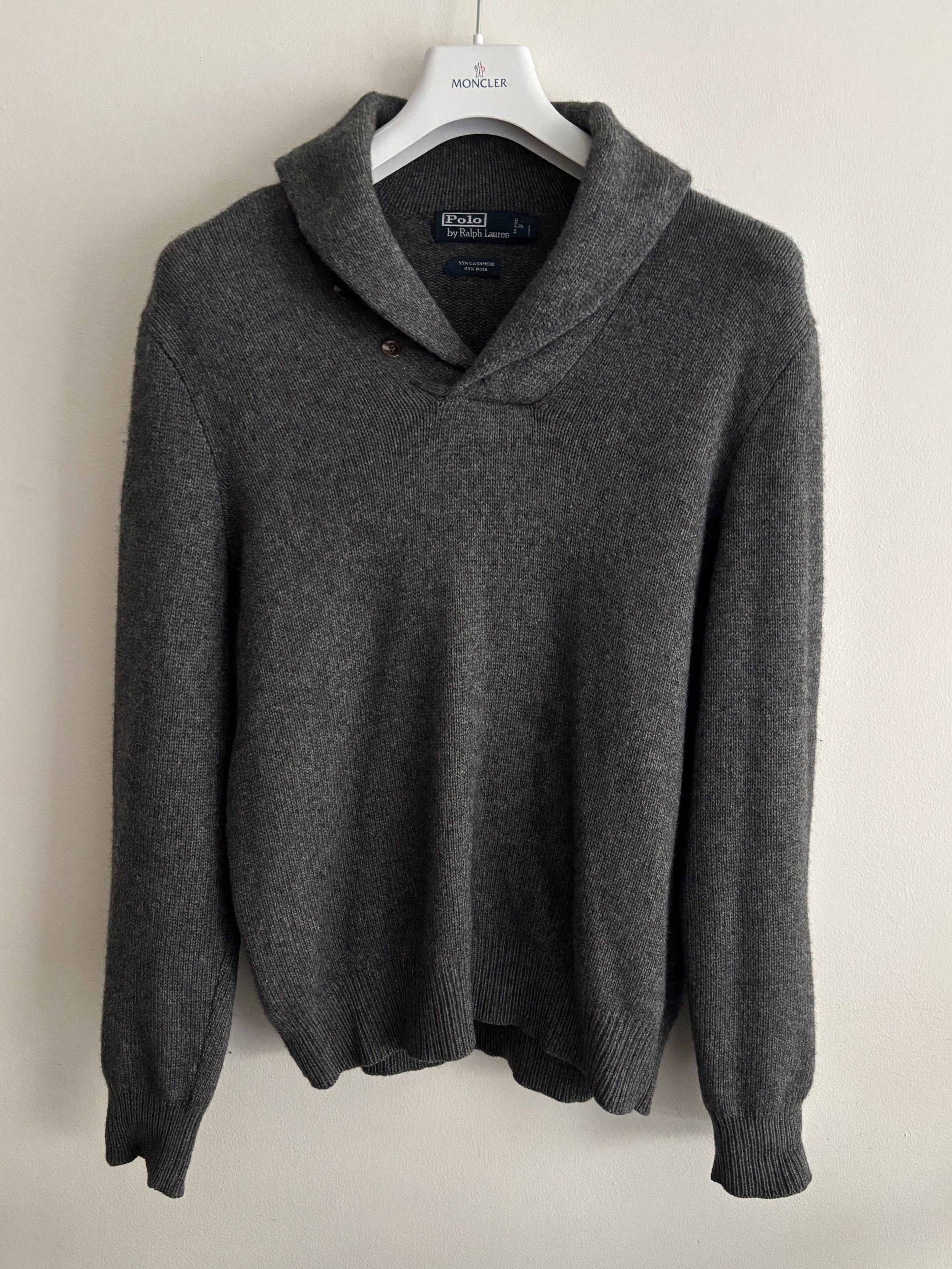 Polo Ralph Lauren $445 Grey Shawl Collar Cashmere Wool Fisherman’s Sweater Size US L / EU 52-54 / 3 - 1 Thumbnail