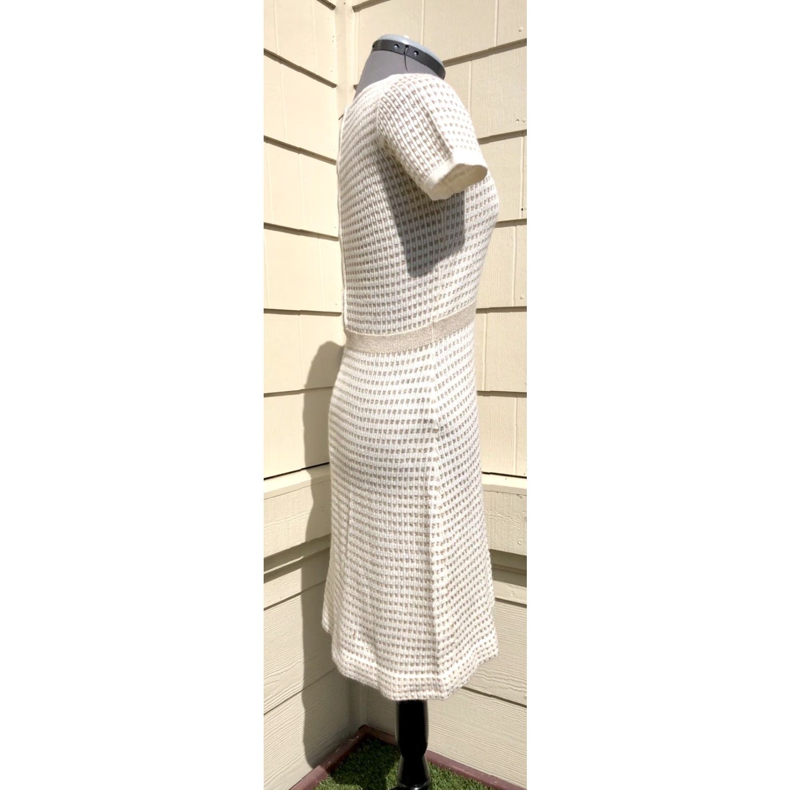 Anthropologie VINTAGE Anthropologie Sparrow Gilt Grid Ivory Gold Sweater Dress XS Size XS / US 0-2 / IT 36-38 - 3 Thumbnail