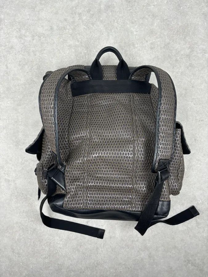 Emporio Armani FW2013 Emporio Armani Taupe Grey Perfored Leather Multi-Pocket Backpack Size ONE SIZE - 4 Thumbnail