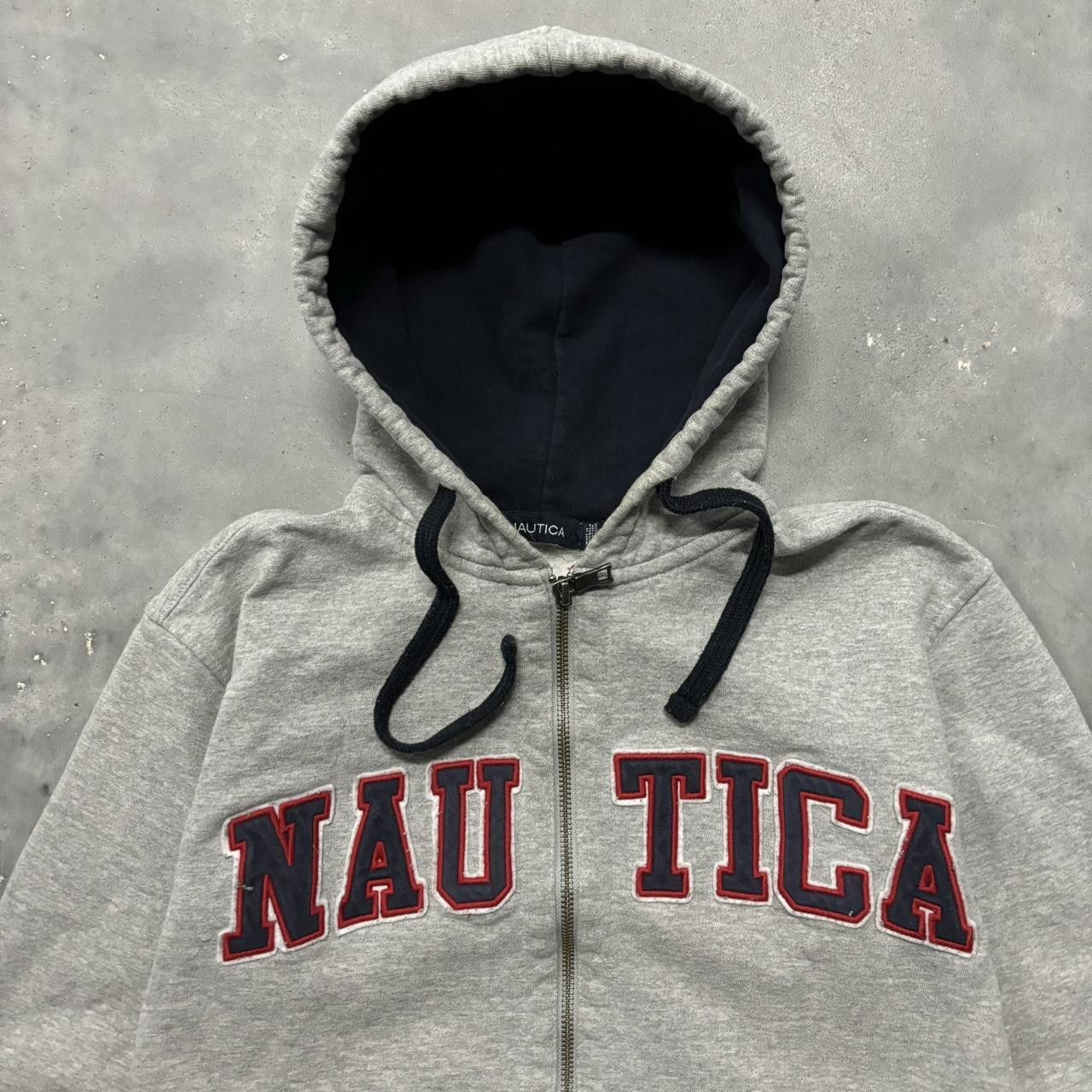 Nautica × Vintage Crazy Vintage Y2K/2000s Grey Nautica Spellout Skater Essential Zip Up Hoodie! Size US S / EU 44-46 / 1 - 2 Thumbnail