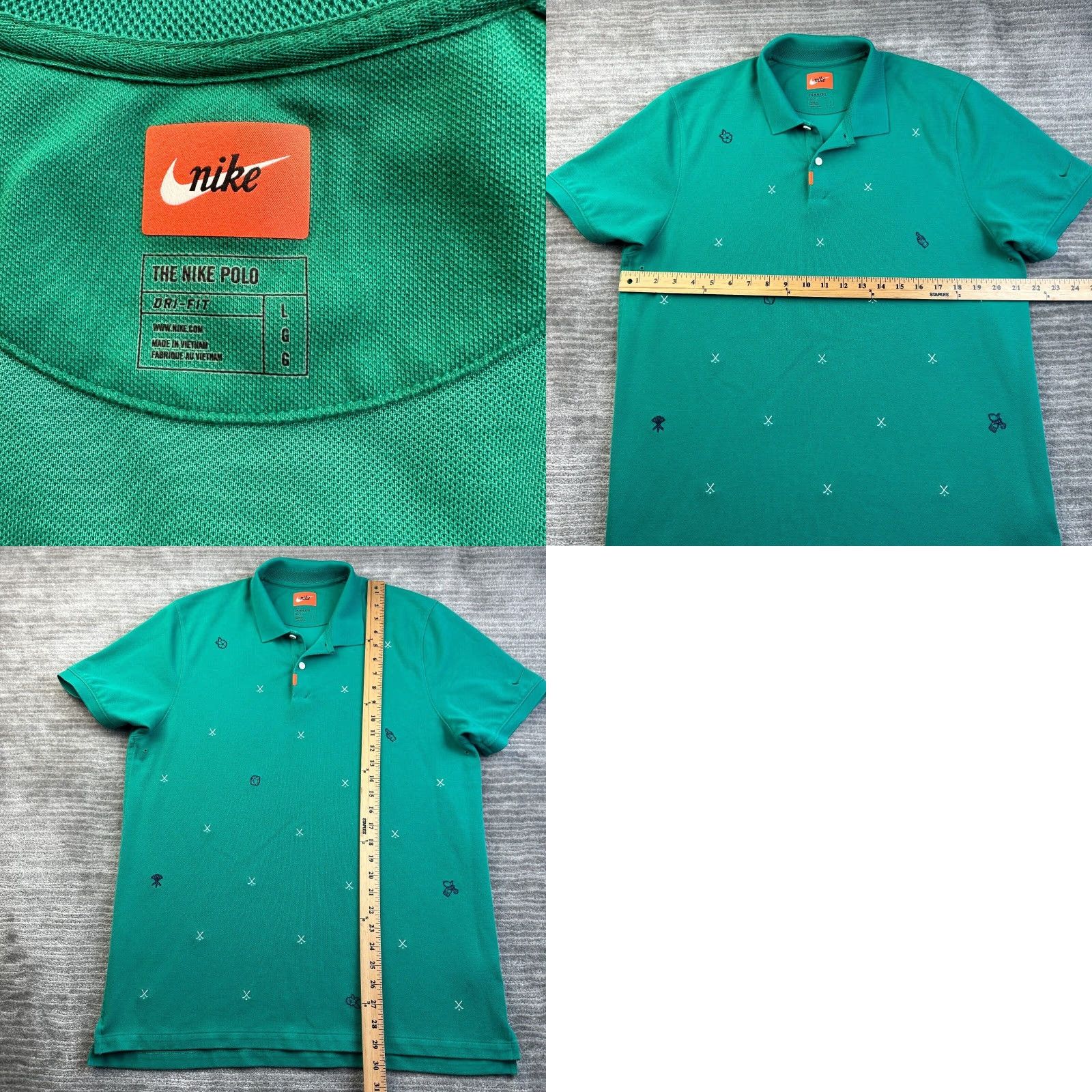 Nike Nike Polo Shirt Mens Large Green All Over Print Performance Pique Dri Fit Size US L / EU 52-54 / 3 - 8 Thumbnail