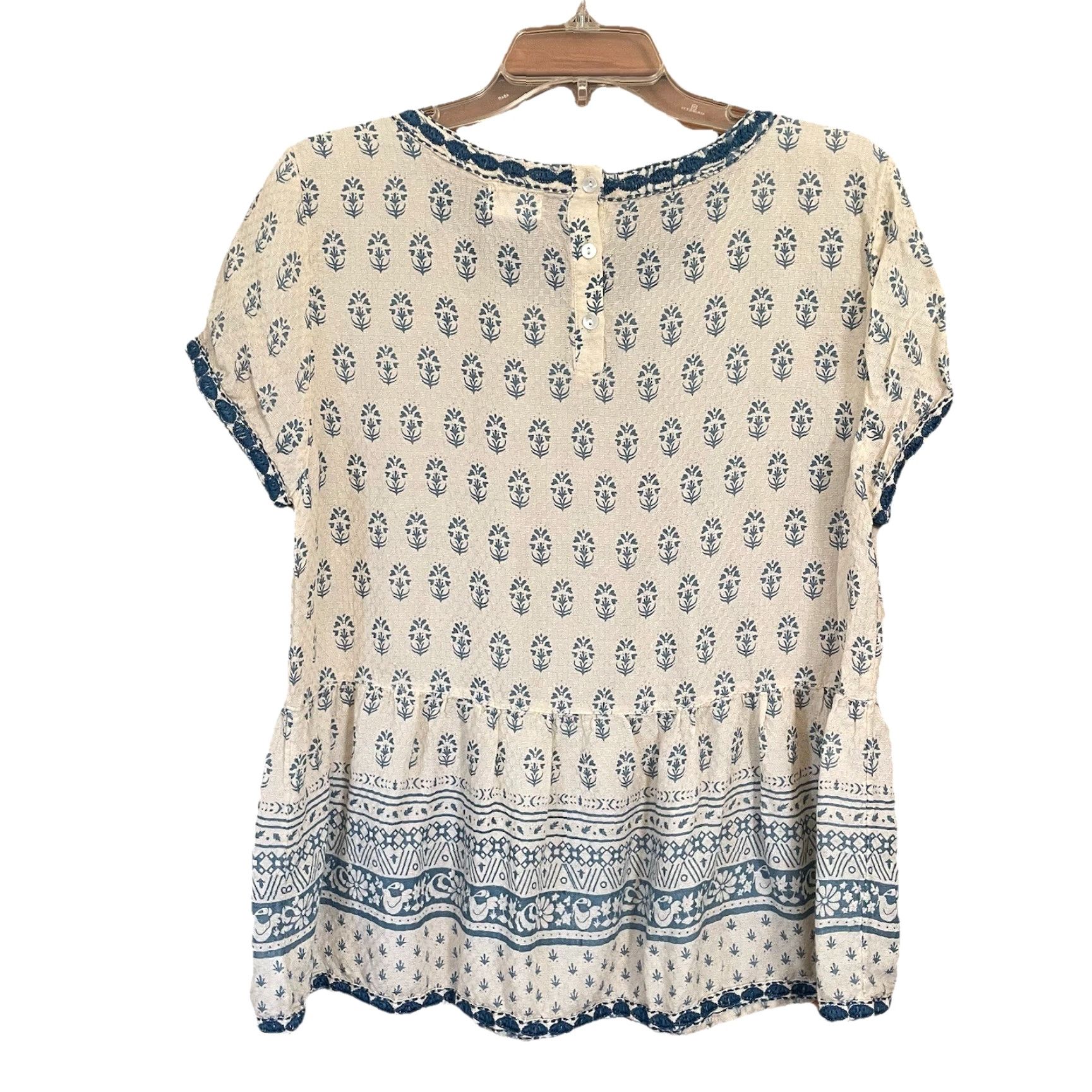 Vintage Sigrid Olsen Blouse Top Size L Cream Blue Embroidered Short Sleeve Modal Daisy Floral Bohemian Classic Womens Regular Shirt Size L / US 10 / IT 46 - 3 Thumbnail