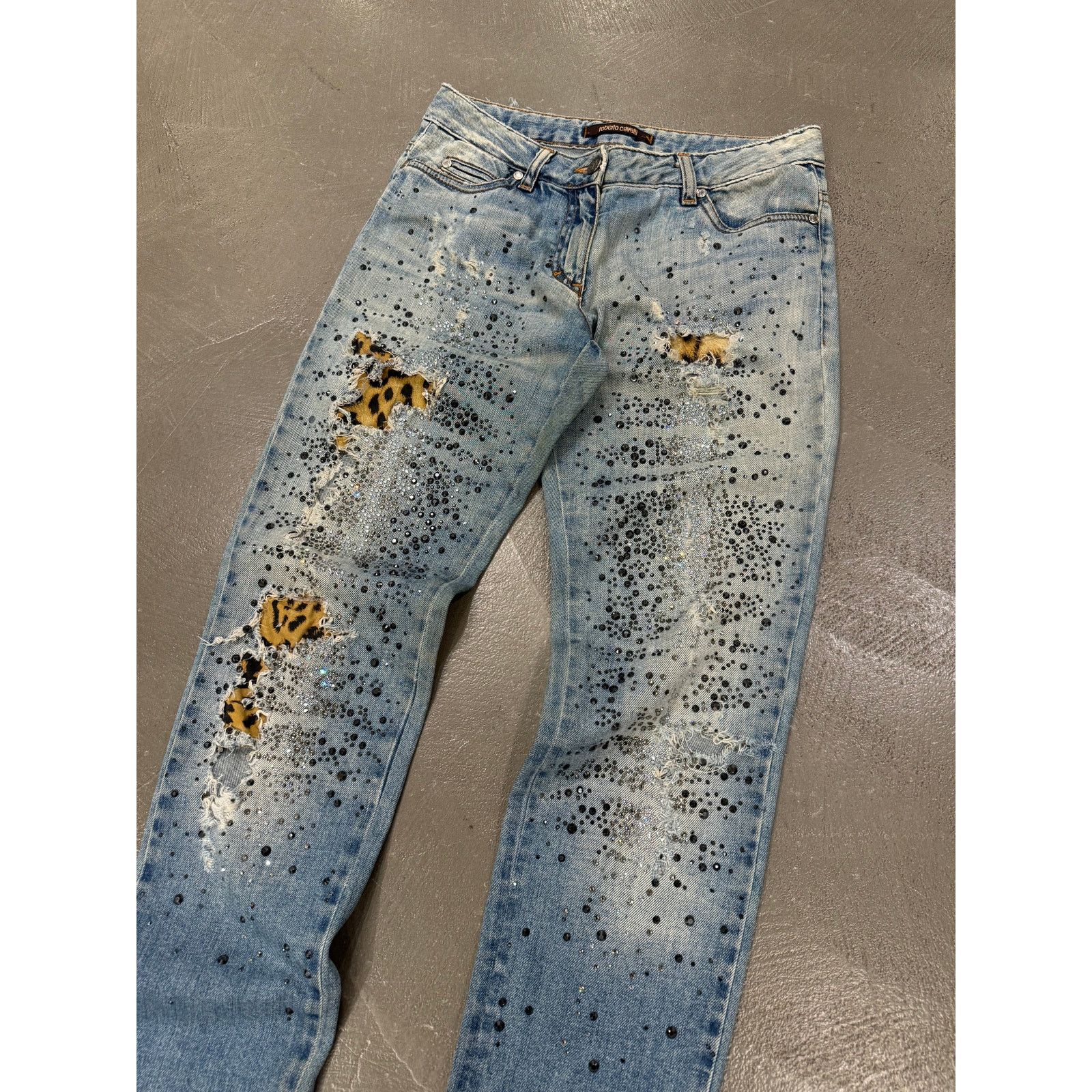 Roberto Cavalli Roberto Cavalli distressed leopard patch glitter jeans Size 27" / US 4 / IT 40 - 6 Thumbnail