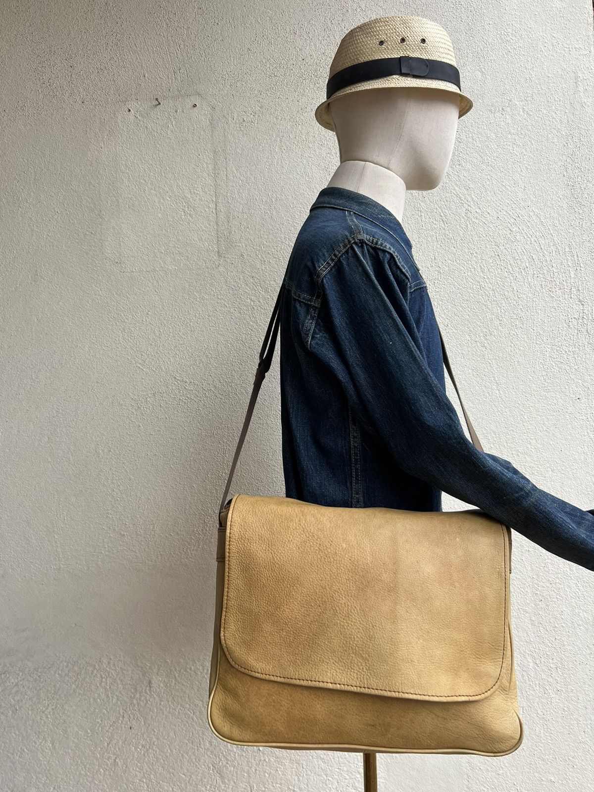 Leather Vintage Japanese Patina Leather Messenger Bag Size ONE SIZE - 1 Thumbnail