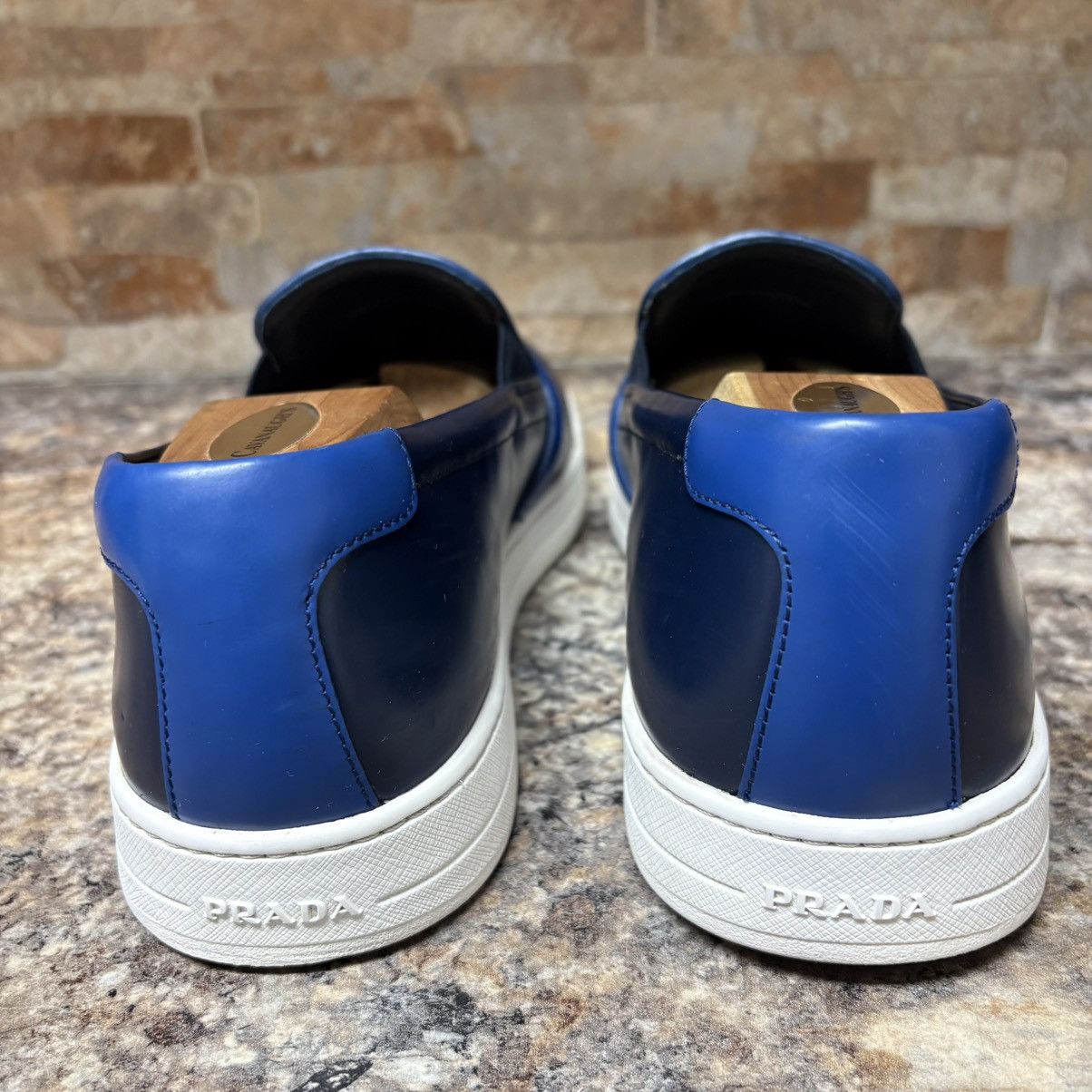 Prada Prada Blue Leather Slip On Sneakers Size 8.5 US Size 9.5 Size US 8.5 / EU 41-42 - 5 Thumbnail