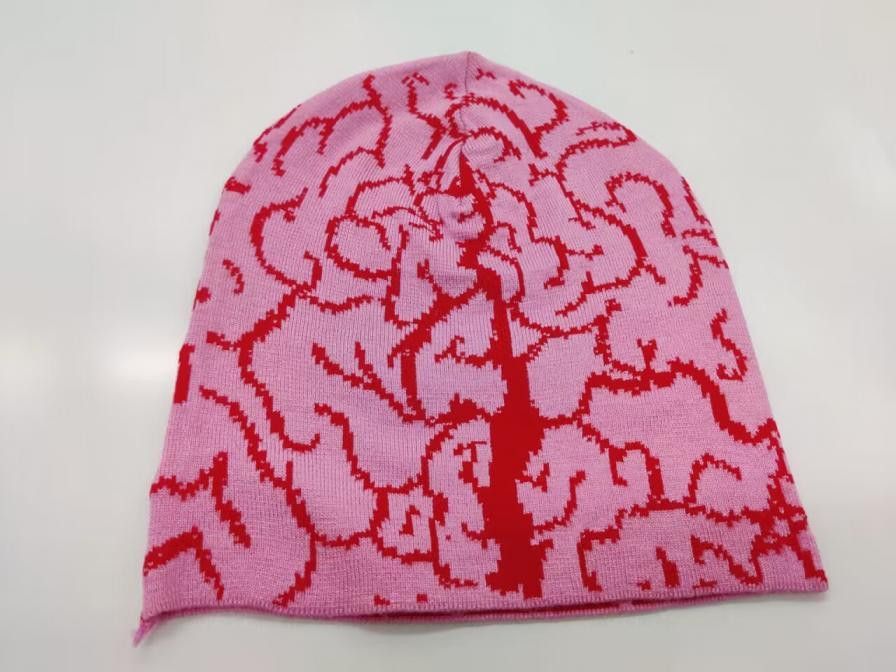 Japanese Brand Brain Pattern Graphic No Cuff Skull Cap Beanie Hat Pink Size ONE SIZE - 2 Thumbnail