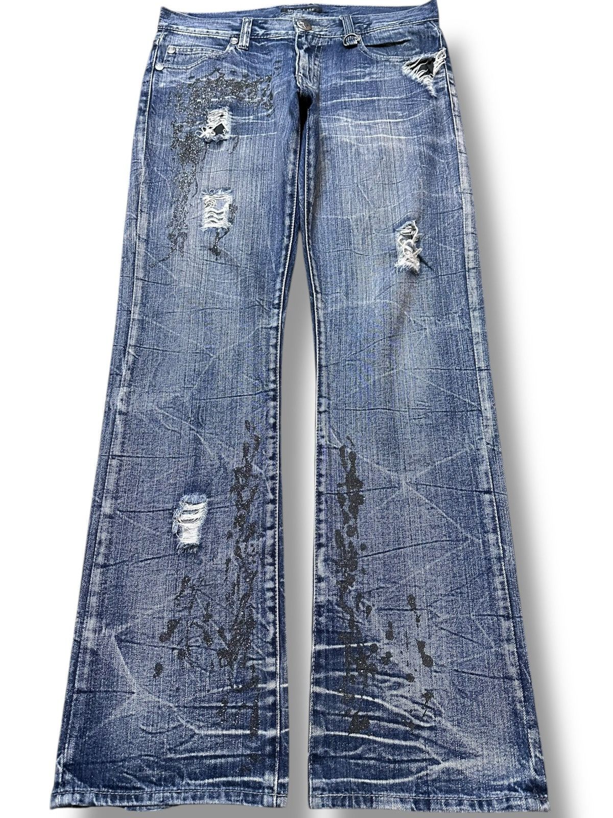 Japanese Brand Vintage Wild Life Stamped Grunge Honeycomb Distressed Denim Size US 34 / EU 50 - 1 Thumbnail