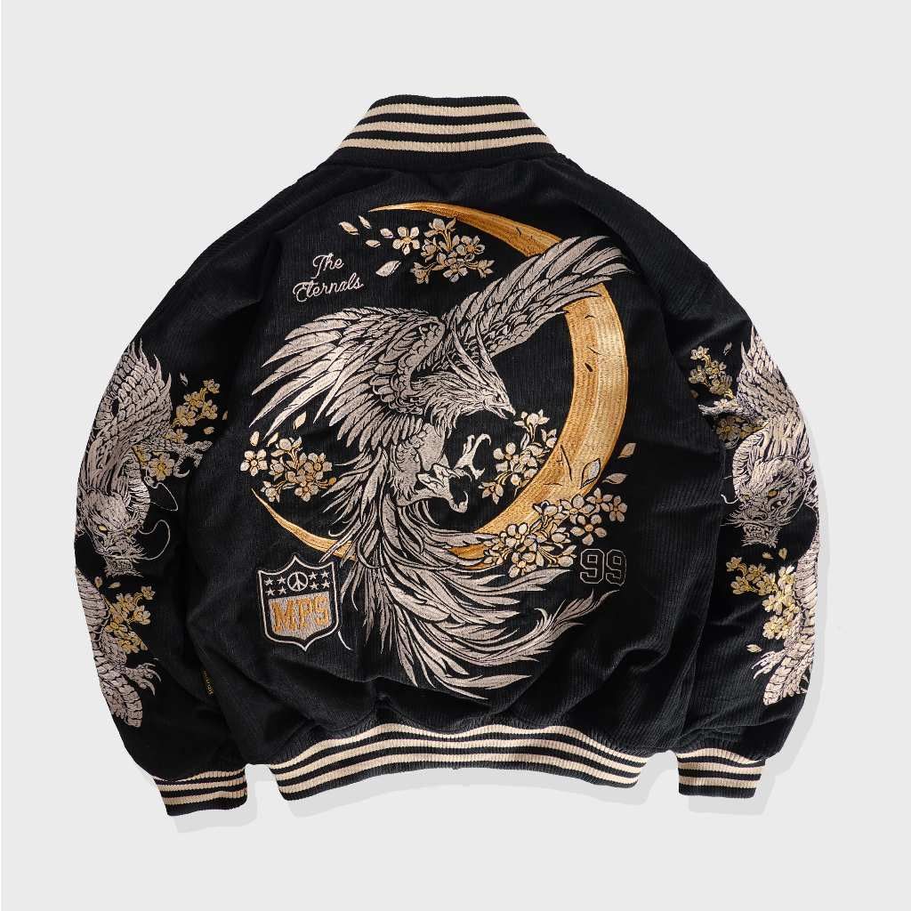 image of Sukajan Souvenir Jacket x Varsity Jacket Sukajan Design Varsity Eternals Premium Quality in Black (